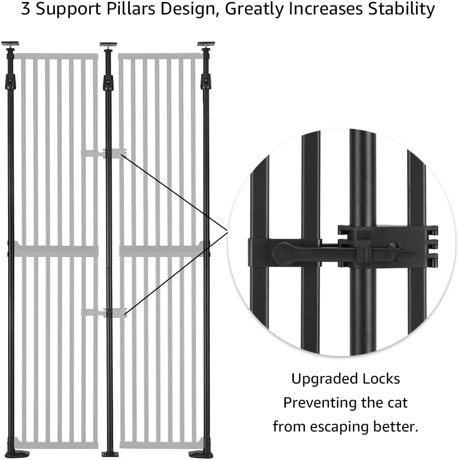 Detalle de unipaws 218 cm High Extra Tall Cat Gate – Upgraded 3- Pillar Stability, Auto Close, No Drilling