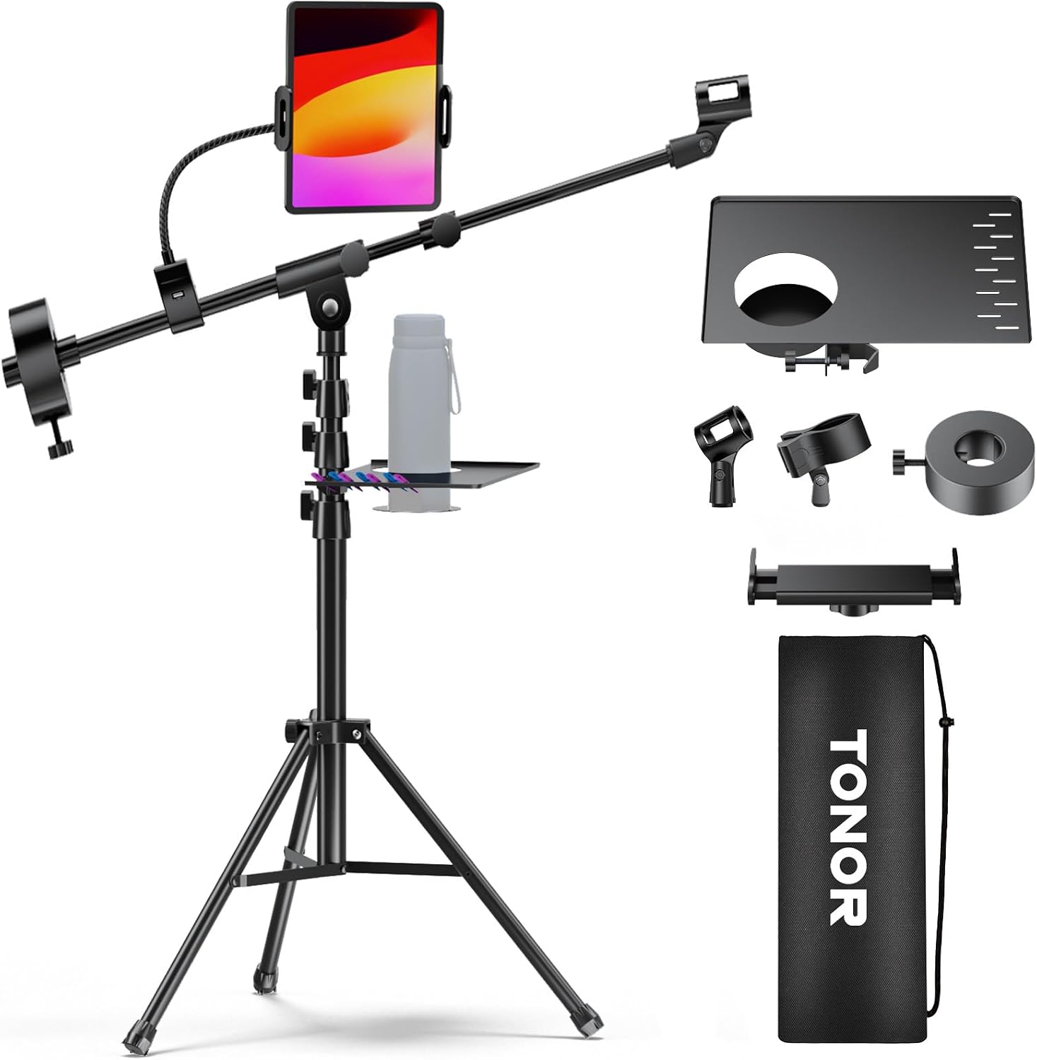 Detalle de TONOR T35+ Adjustable Microphone Stand with Tablet Clamp and Metal Tray