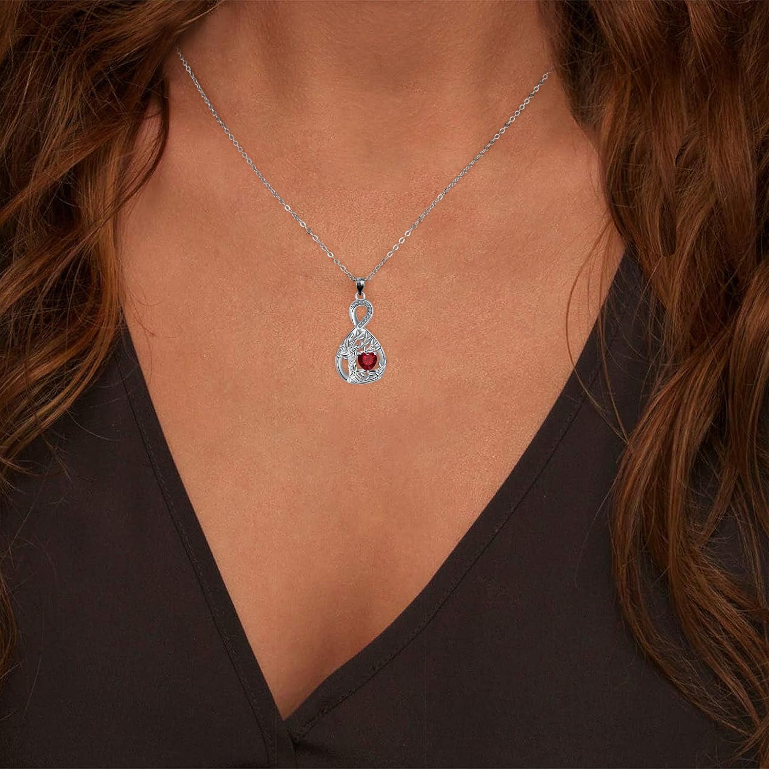 Detalle de J.MUEN Halskette Damen 925 Sterling Silber mit Lebensbaum-Herz Anhänger – verstellbare Kette