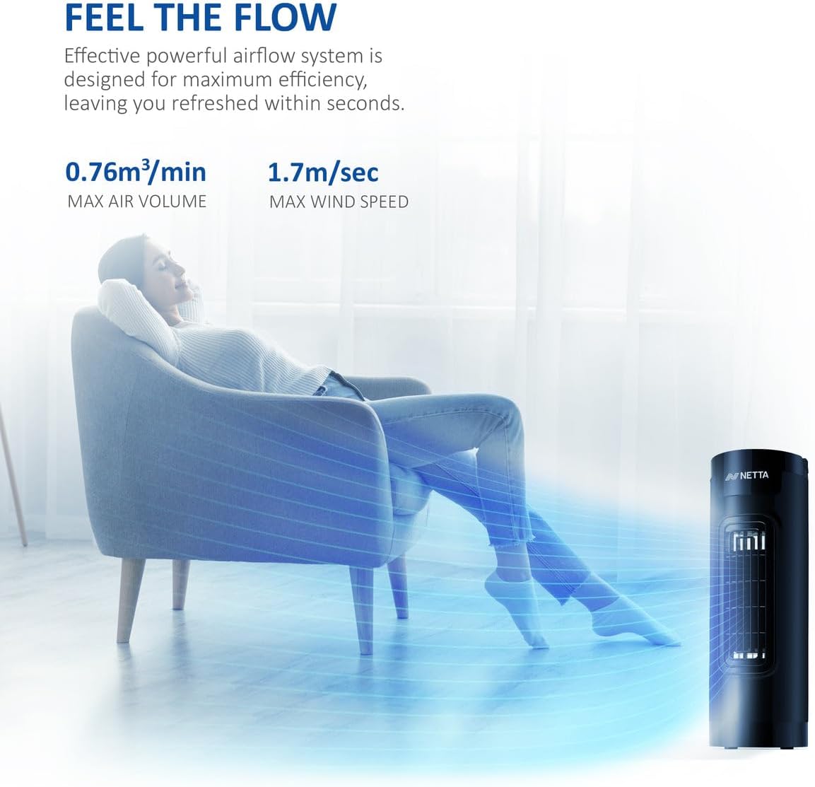 Thumbnail 1 de NETTA 14 Inch Mini Tower Fan with 65° Oscillation, 3 Speeds and Quiet Operation (Black)