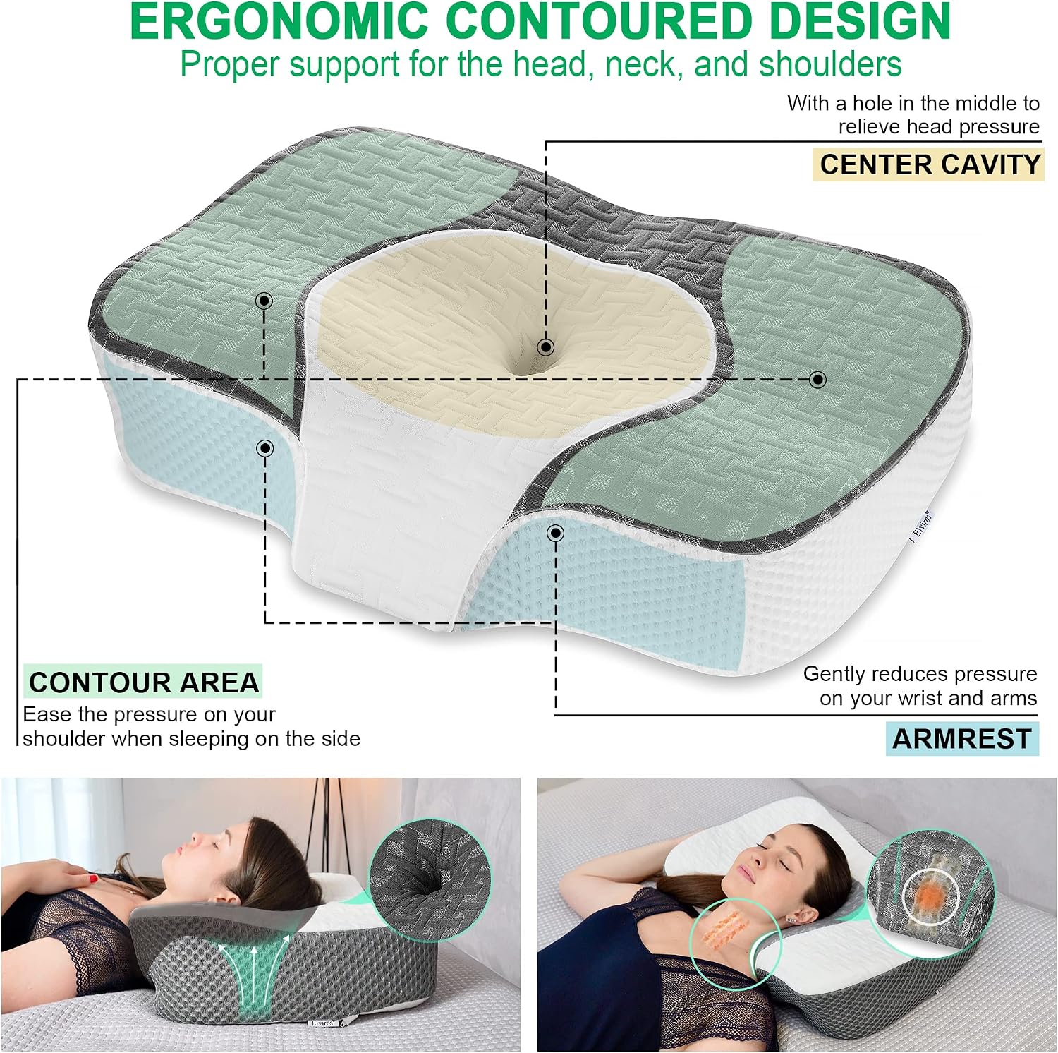 Thumbnail 2 de Elviros Adjustable Height Cervical Neck Pillow for Sleepers of All Positions