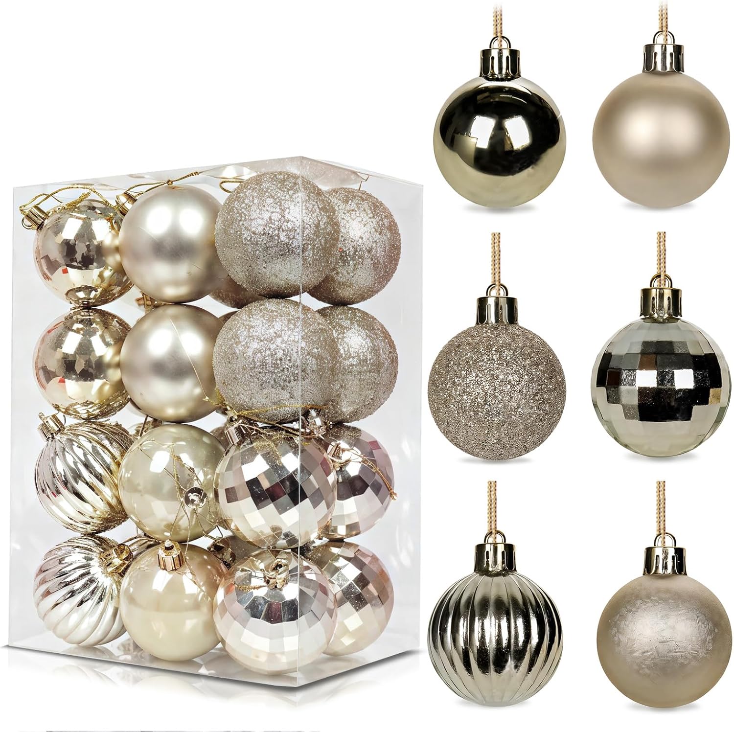 Detalle de 24Pcs Silvery Baubles for Christmas Tree, 6cm Shatterproof Plastic Ornaments – 24-Piece Set
