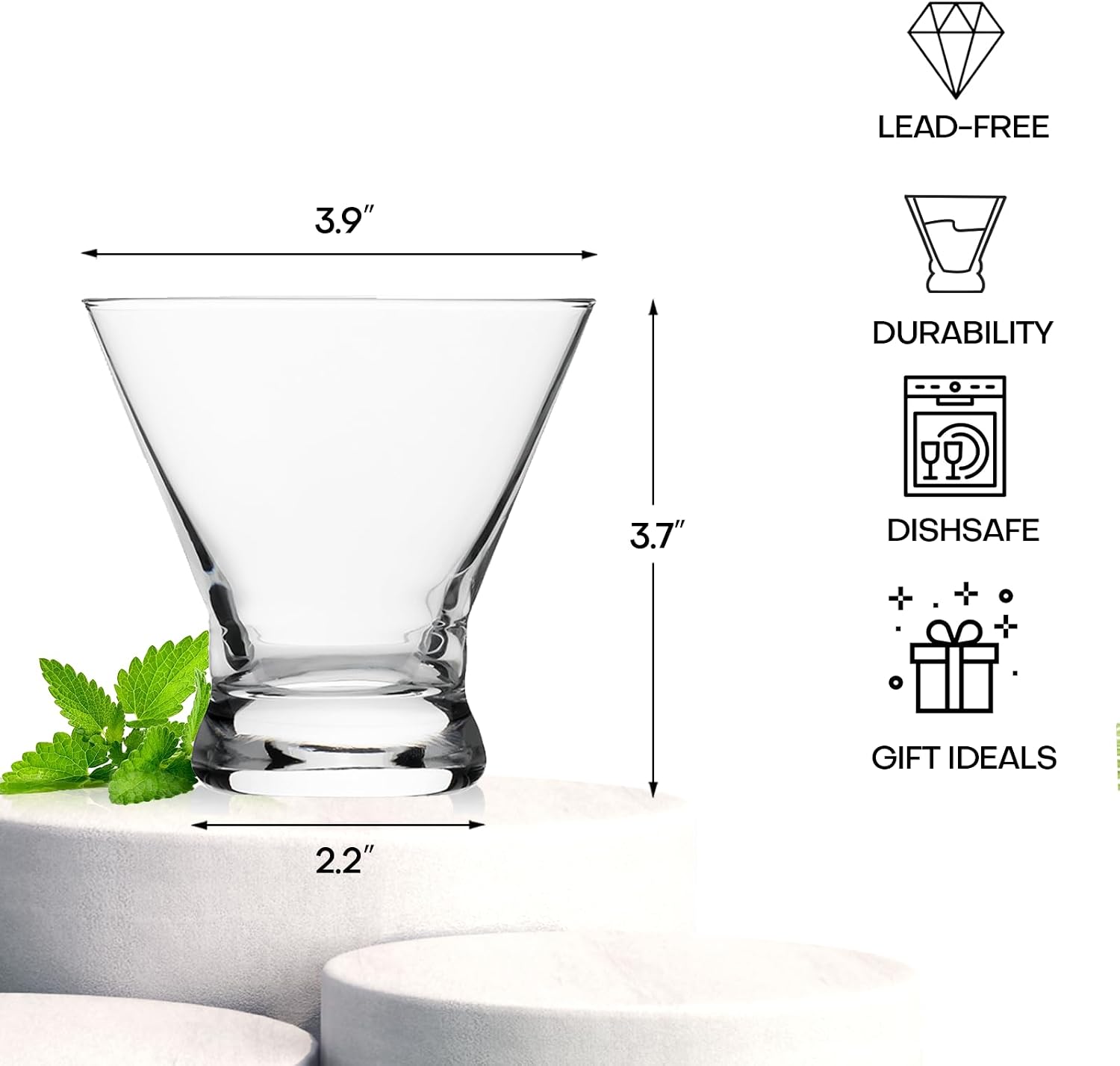 Detalle de OUWO 8 oz Stemless Martini Glasses, Set of 6, Lead-Free Crystal
