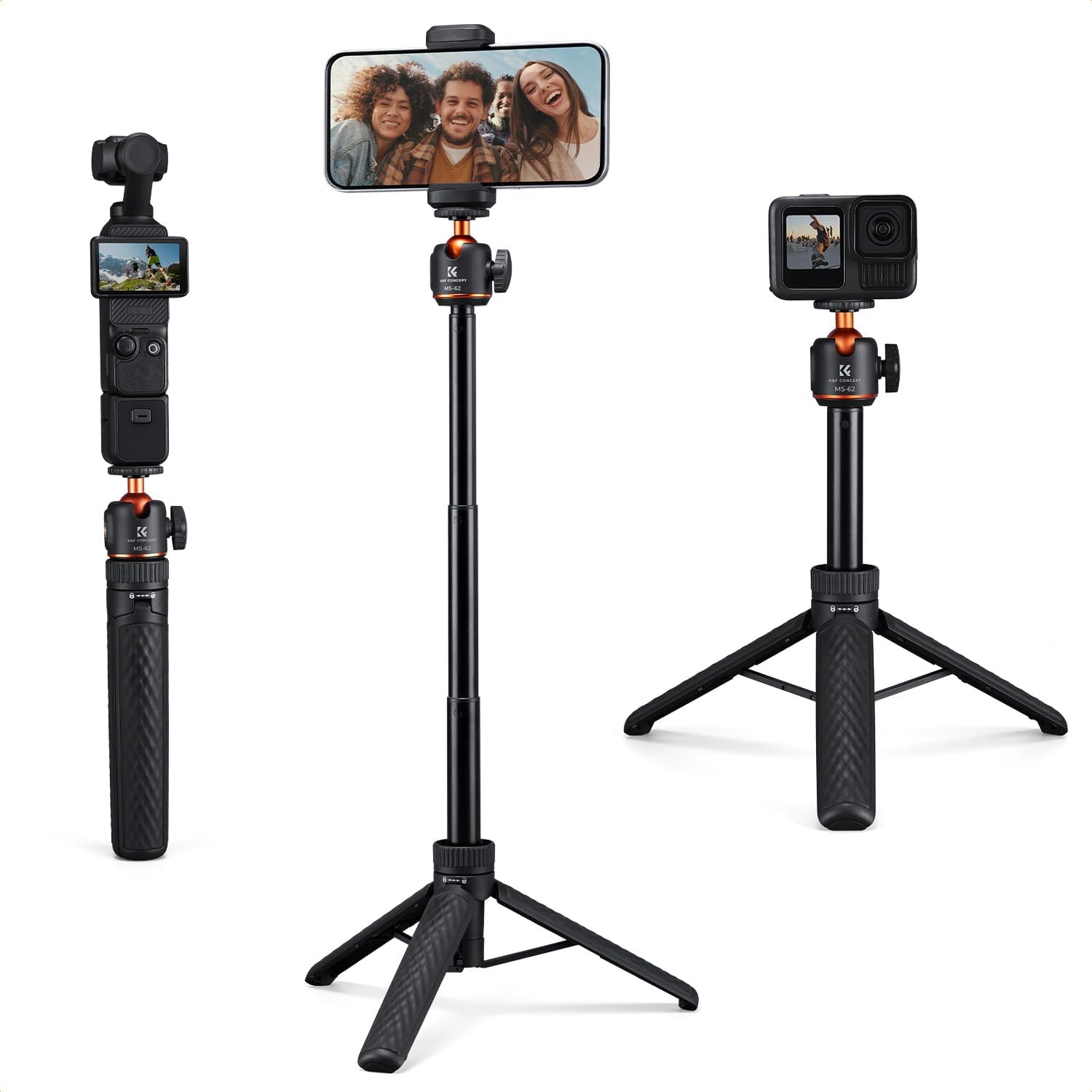 Detalle de K&F CONCEPT MS62 Perche à Selfie 65 cm – Trépied léger et compact pour smartphone et caméra d’action