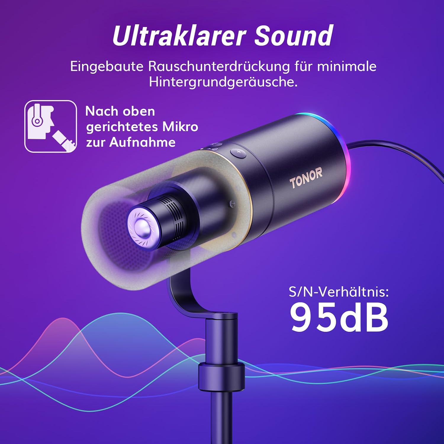 Thumbnail 3 de TONOR TD520S dynamisches Mikrofon mit XLR/USB für Streaming, Gaming & Studio, inkl. 200-cm-Kabel und RGB-Ständer
