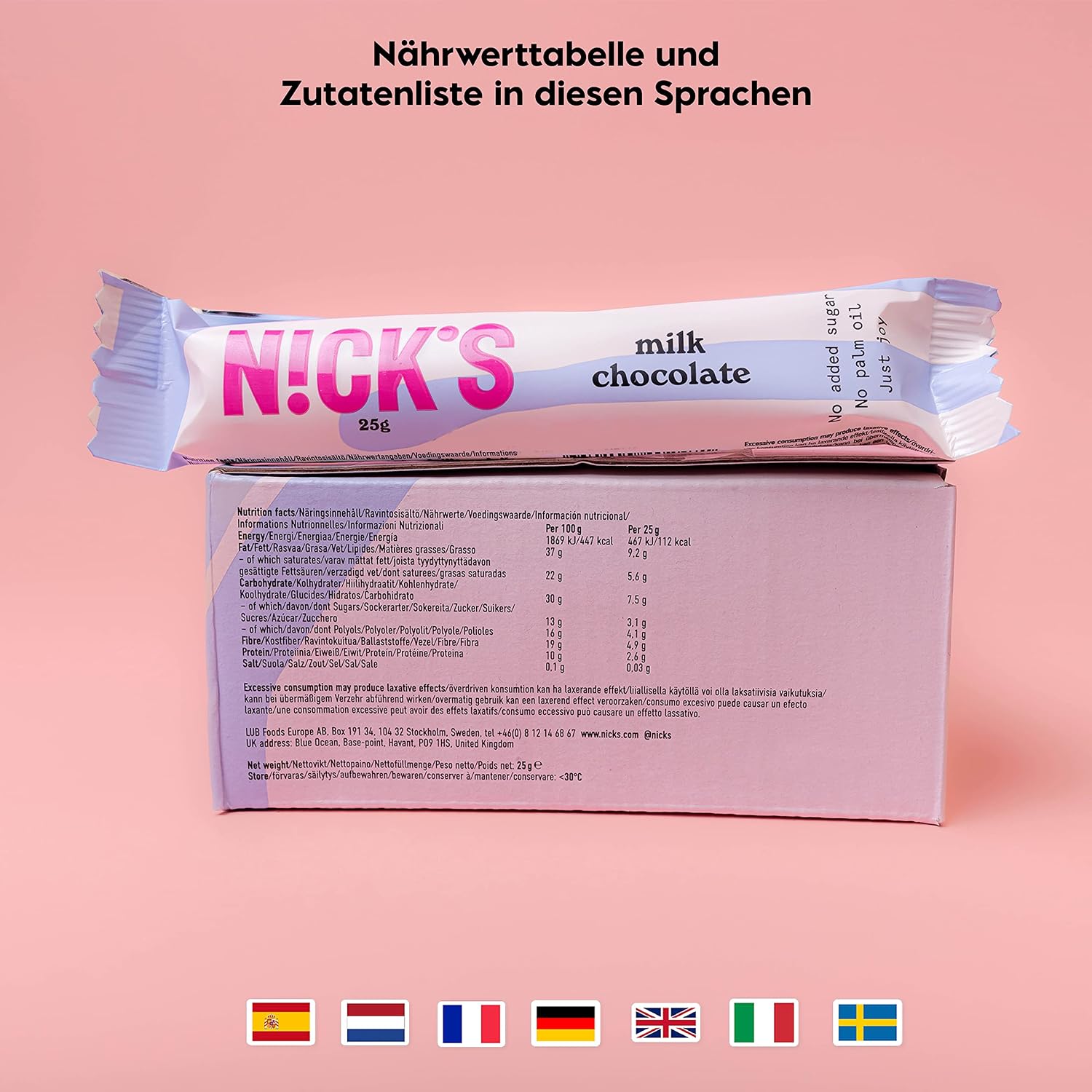 Thumbnail 1 de NICKS Milch‑Schokolade Keto Riegel 15×25g 🍫