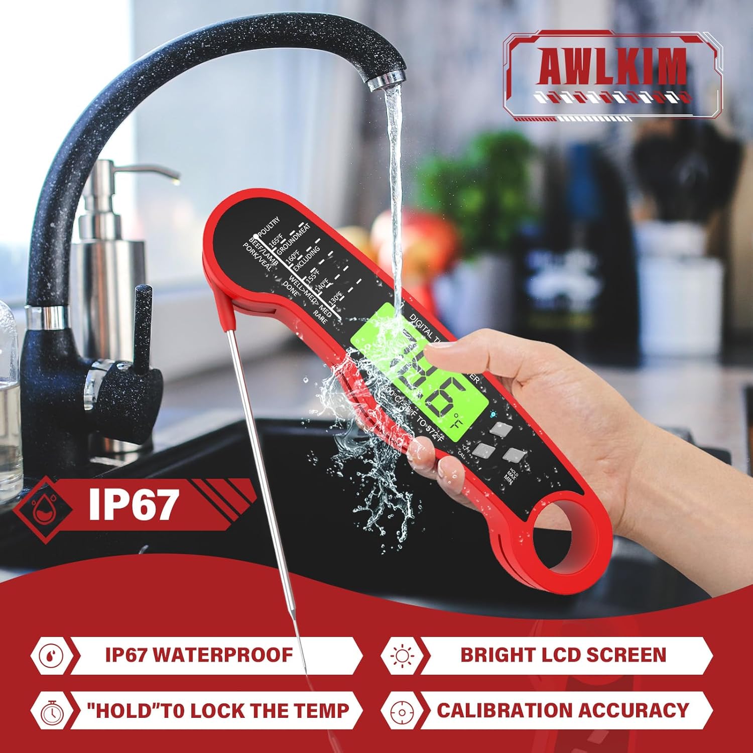 Detalle 2 de AWLKIM Digital Meat Thermometer, Instant Read