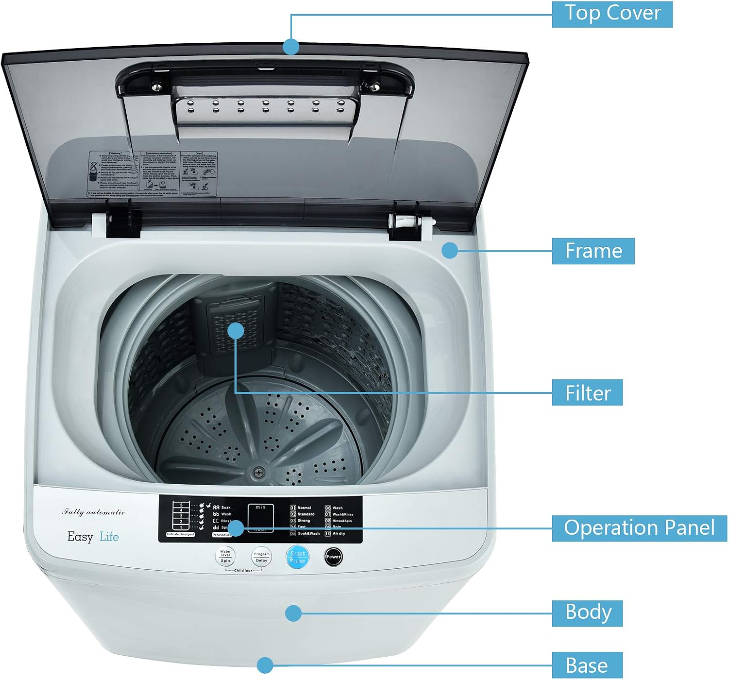 Detalle de COSTWAY 24640US-CYPE Portable Top-Load Washer, 8.8 lb, Drain Pump