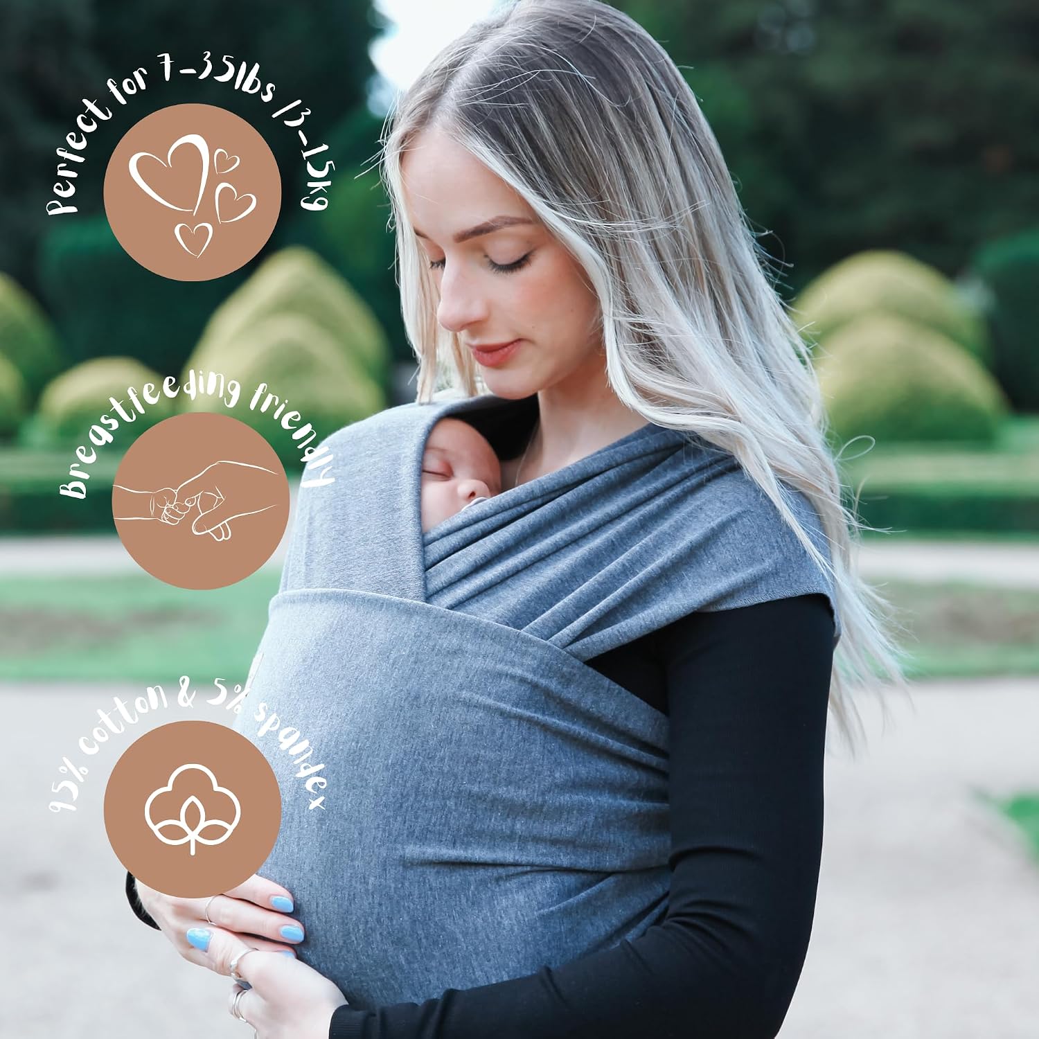 Detalle 2 de Baby Sling Wrap Newborn to Toddler Carrier 7-35lb — baby carrier 👶