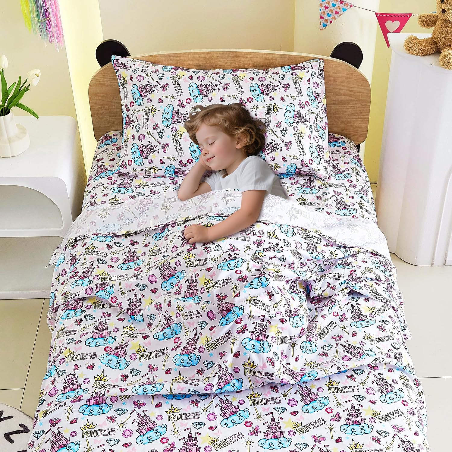 Detalle 2 de Softan Kids Twin Bed Sheet Set, Castle Diamond Microfibre, Deep Pocket
