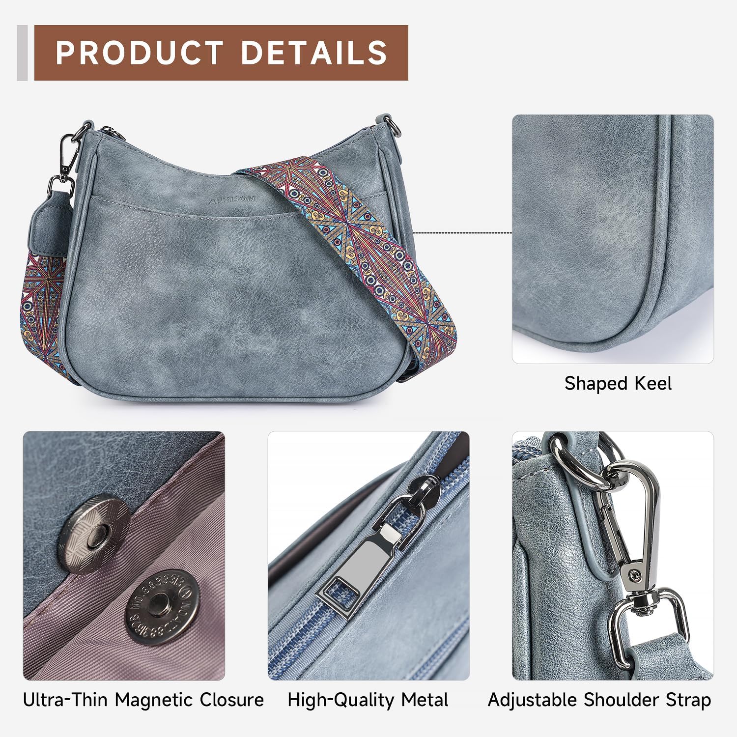 Thumbnail 4 de APHISON Klein Crossbody Bag mit breitem Gurt – veganes Leder, blau