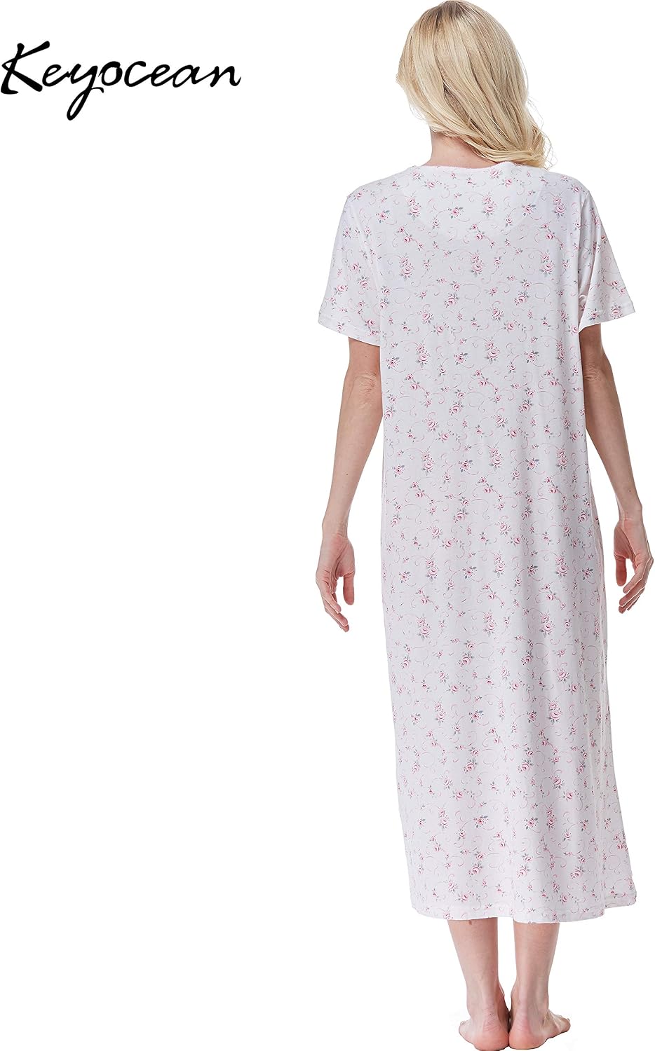 Thumbnail 2 de Keyocean nightgown 100% Cotton Women's Nightdress, Short Sleeves, Mid-Calf