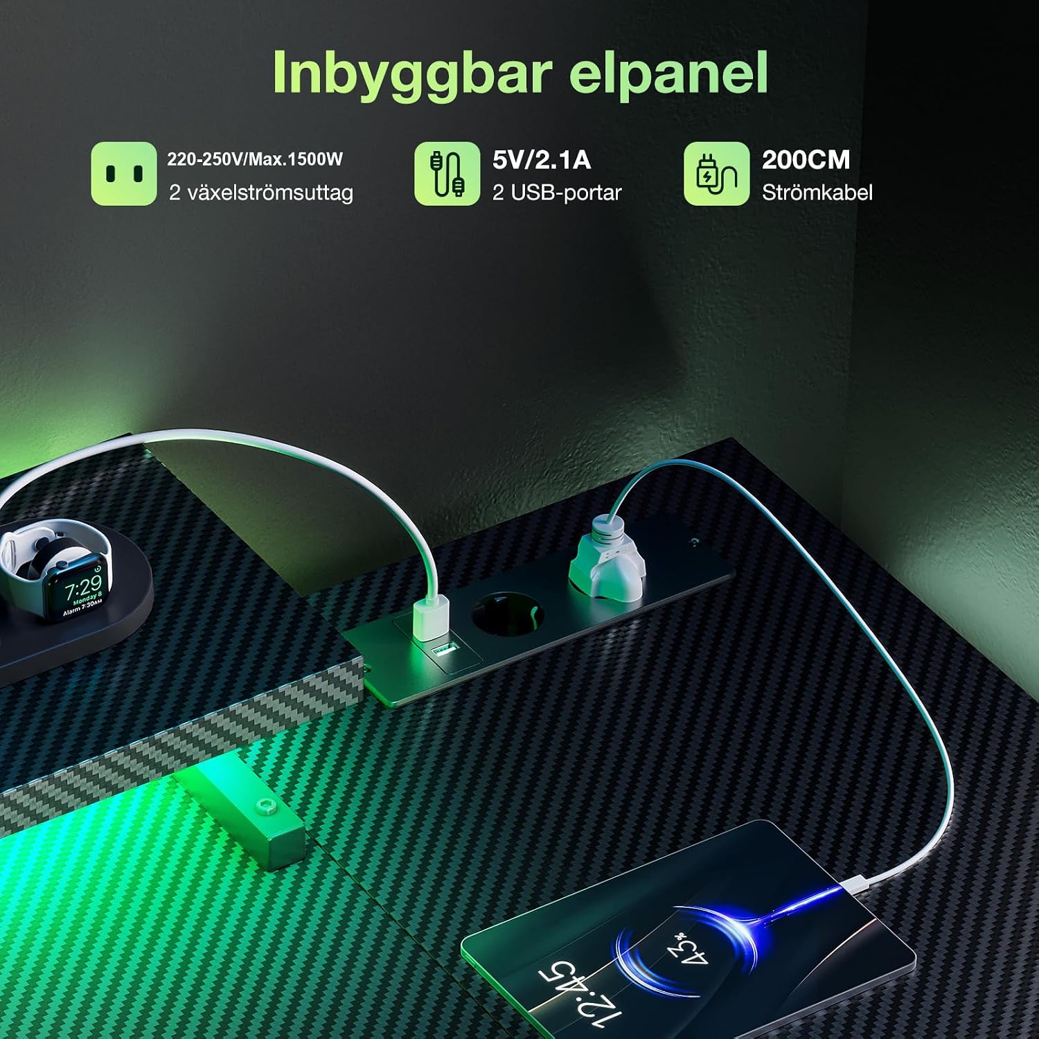 Thumbnail 4 de Coleshome B01061901005 L-format gamingbord med LED och uttag, 120 × 80 cm