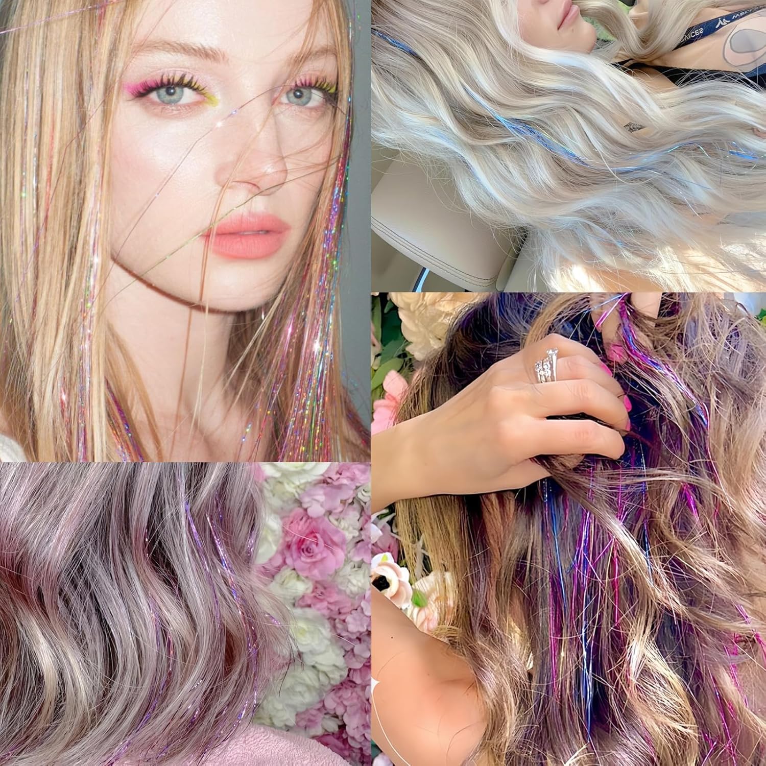 Detalle de LEDIZE 18-Color Hair Tinsel Kit, 48-Inch Heat-Resistant Polyester Strands