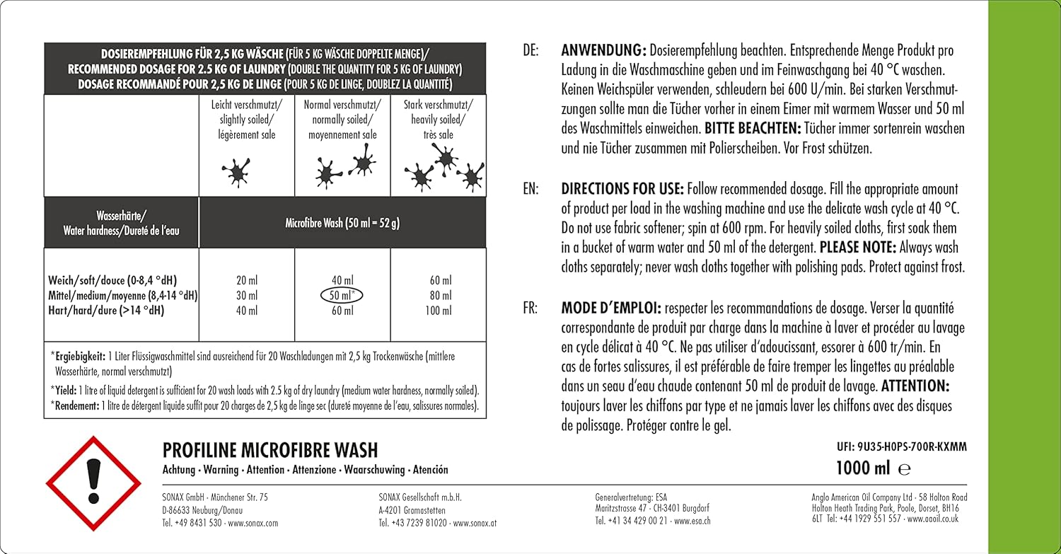 Thumbnail 2 de SONAX PROFILINE Microfibre Wash (1 L) – Détergent liquide pour chiffons en microfibres