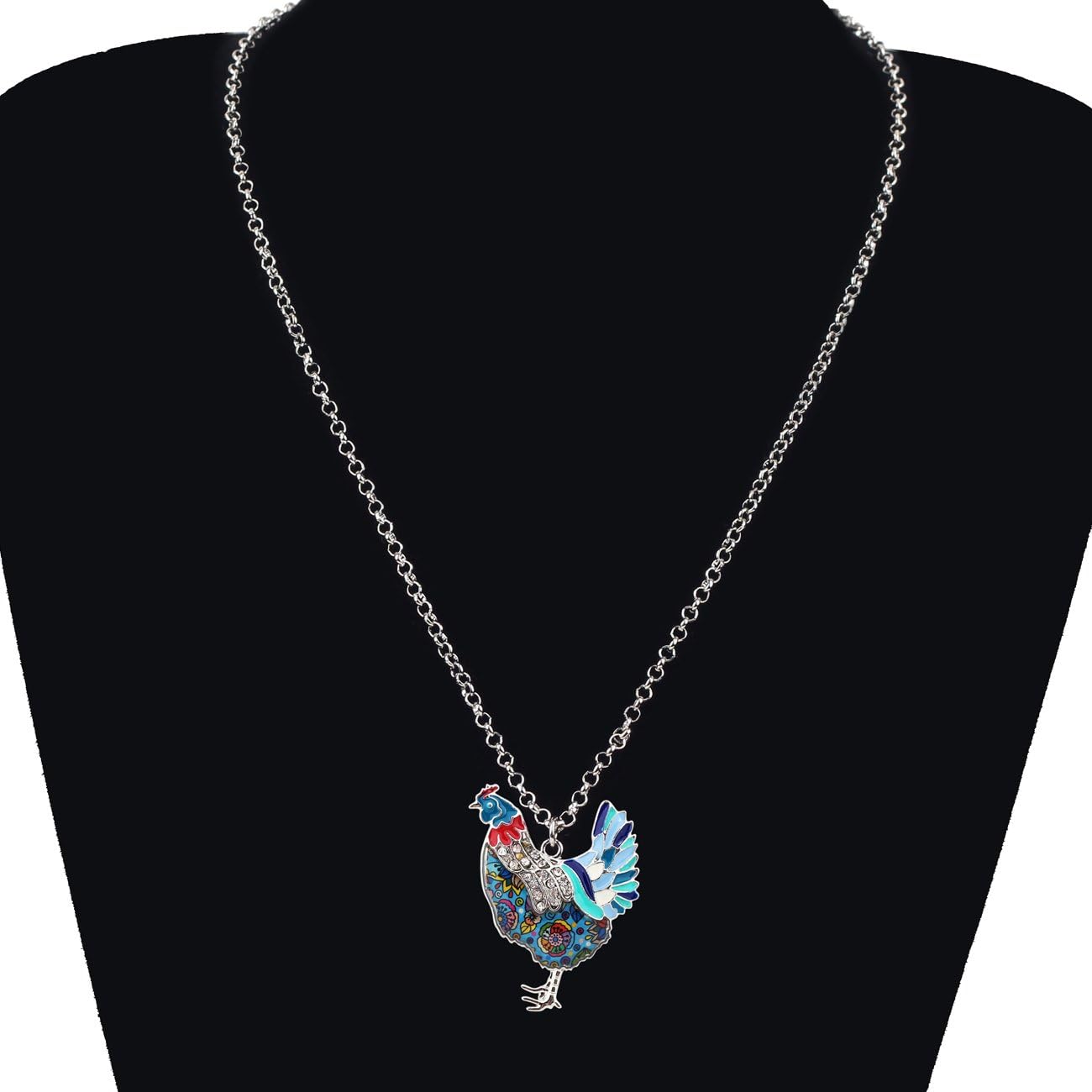 Thumbnail 1 de WEVENI Emaille Huhn Halskette mit Hahn-Anhänger – zierliche Charms Kette für Bauernhoftiere