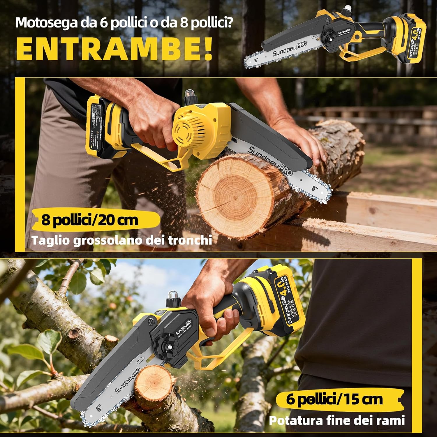 Thumbnail 1 de Mini Motosega a Batteria 8000mAh 8/6 Pollici Brushless – Versatile ed Leggera per Potatura, Taglio Legno e Fai da te