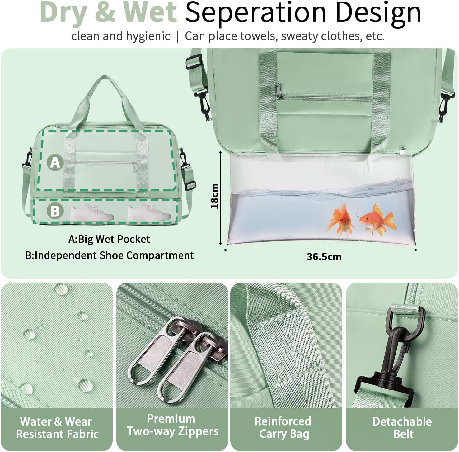 Thumbnail 2 de FIORETTO Womens Foldable Weekend Bag: Water-Resistant Duffle with Wet Pocket & Shoe Compartment