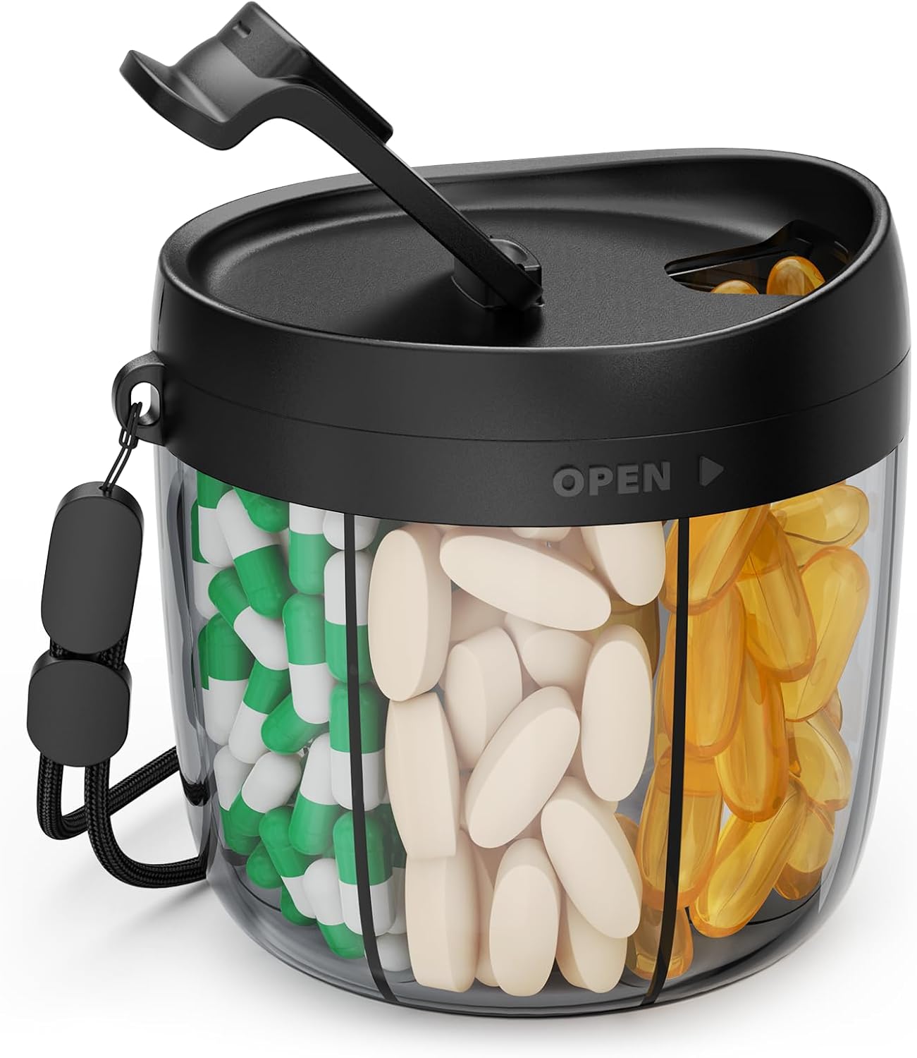Detalle de AUVON 7-Slot Pill Dispenser with Wide Opening and Secure Button