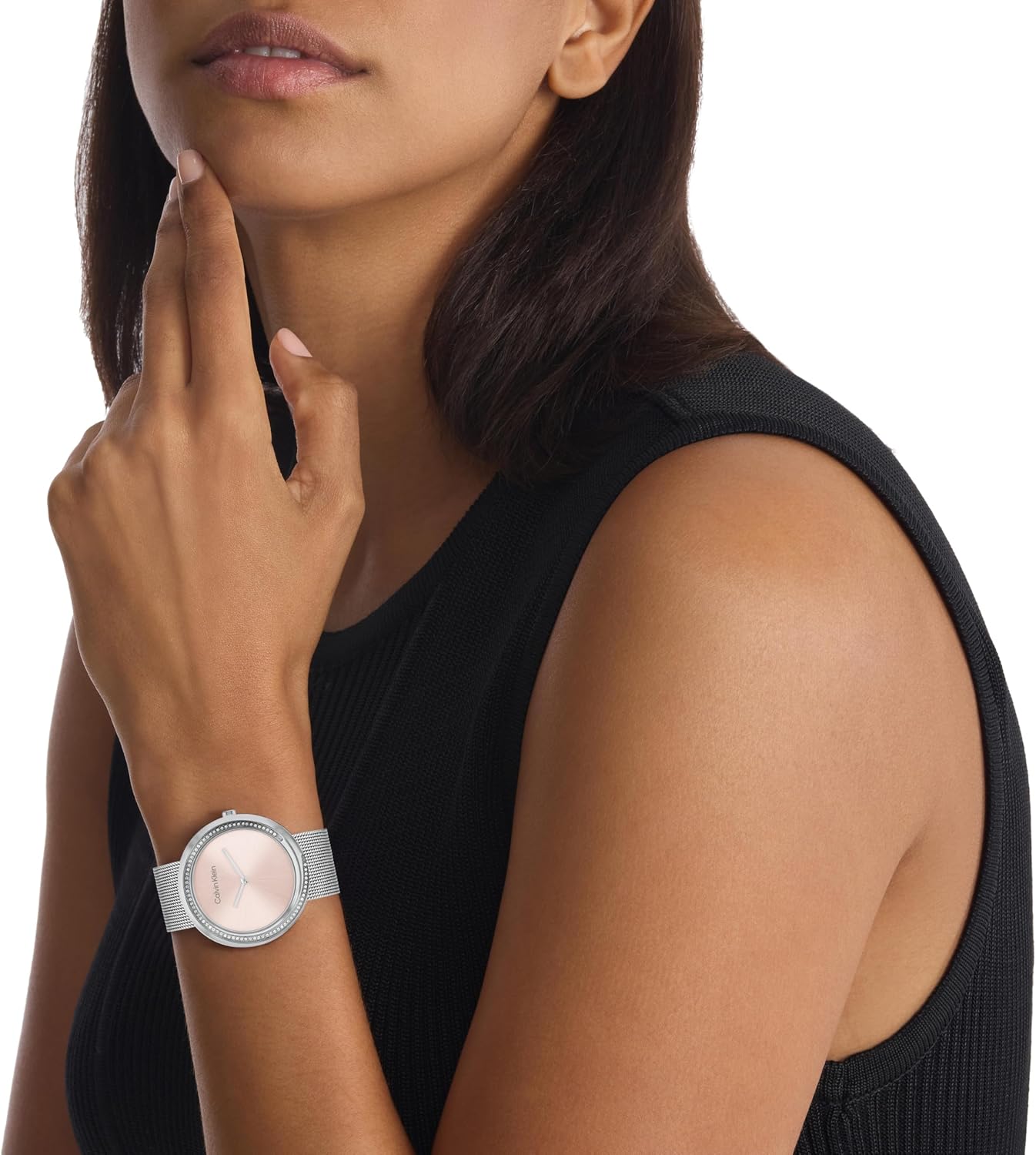 Detalle 2 de Calvin Klein Analog Quarzuhr für Damen „Twist“ mit Edelstahl-Mesh-Armband