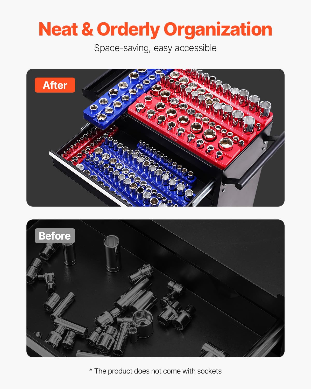 Thumbnail 3 de VEVOR Kit Organisateurs Douilles Magnétiques 8 Plateaux – 199 Emplacements, Bleu & Rouge