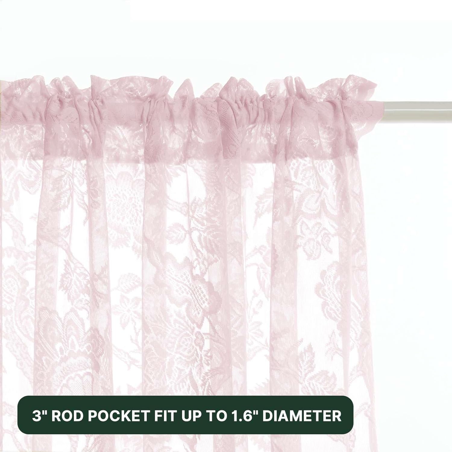 Detalle 2 de H.VERSAILTEX Light Pink Lace Curtains, 90-Inch, 2 Panels, Floral Rod Pocket
