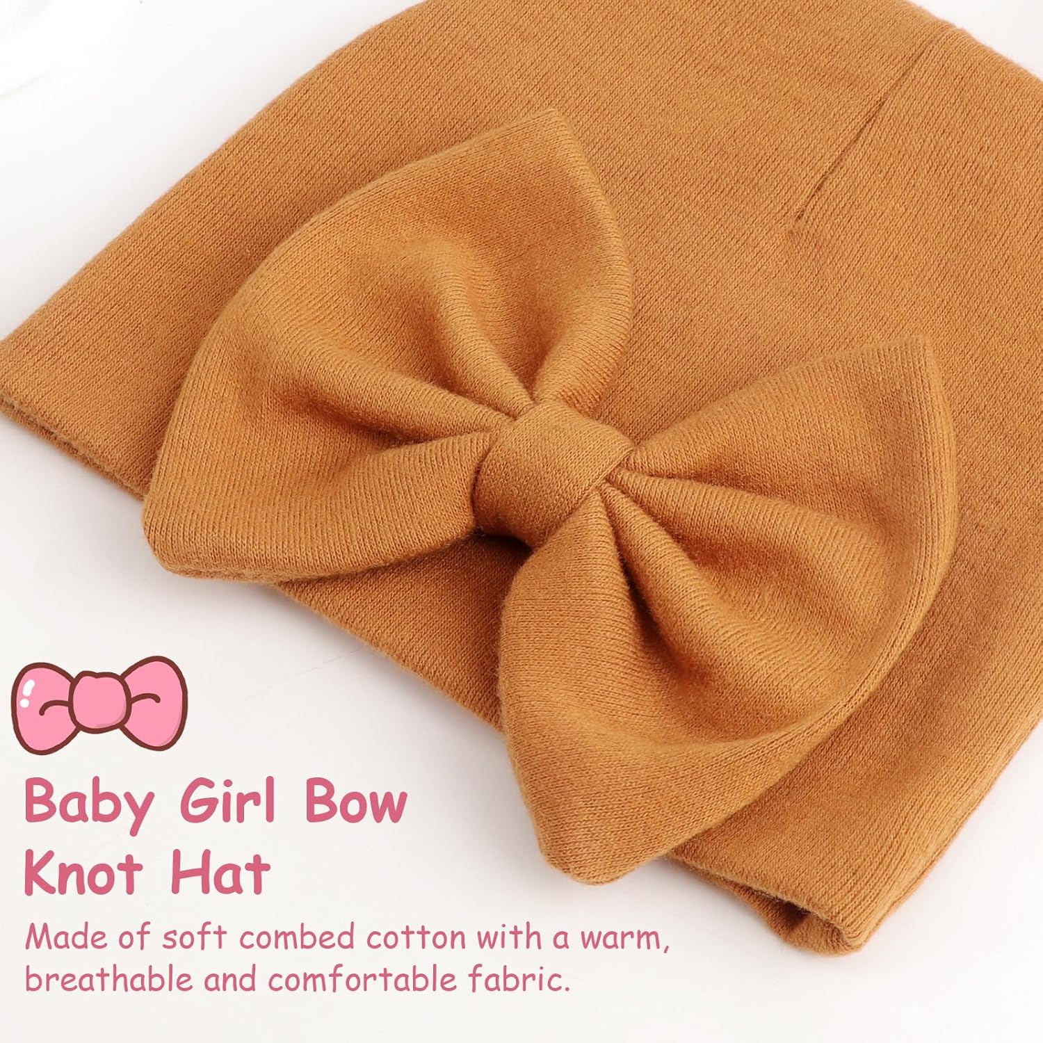 Thumbnail 4 de DRESHOW Newborn Baby Hats Mittens Set: Soft Cotton Beanies with Scratch-Free Mittens for 0–6 Months