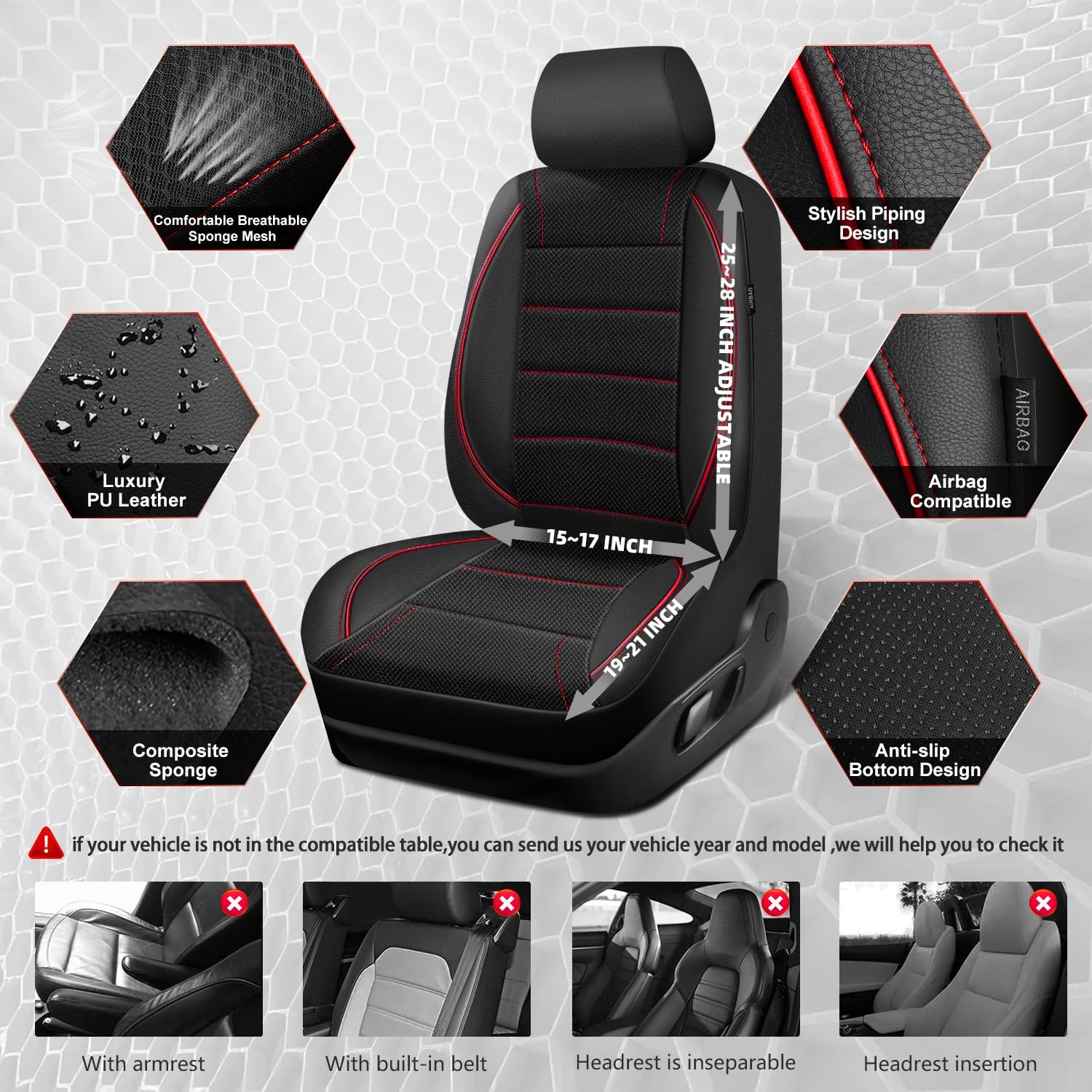 Thumbnail 1 de CAR PASS Air Mesh Leather Seat Covers 2-Pack