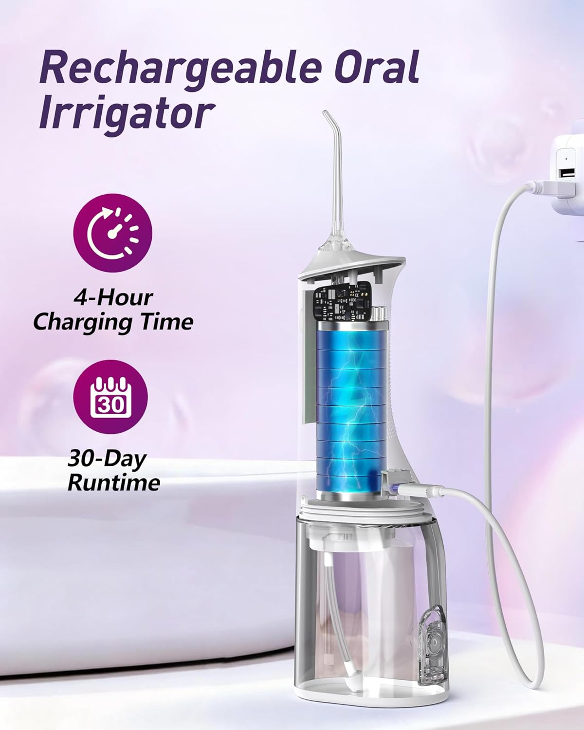 Detalle de Water Flossers for Teeth Cordless: Glracd 4-Mode Oral Irrigator with 8 Jet Tips and 300 ml Tank