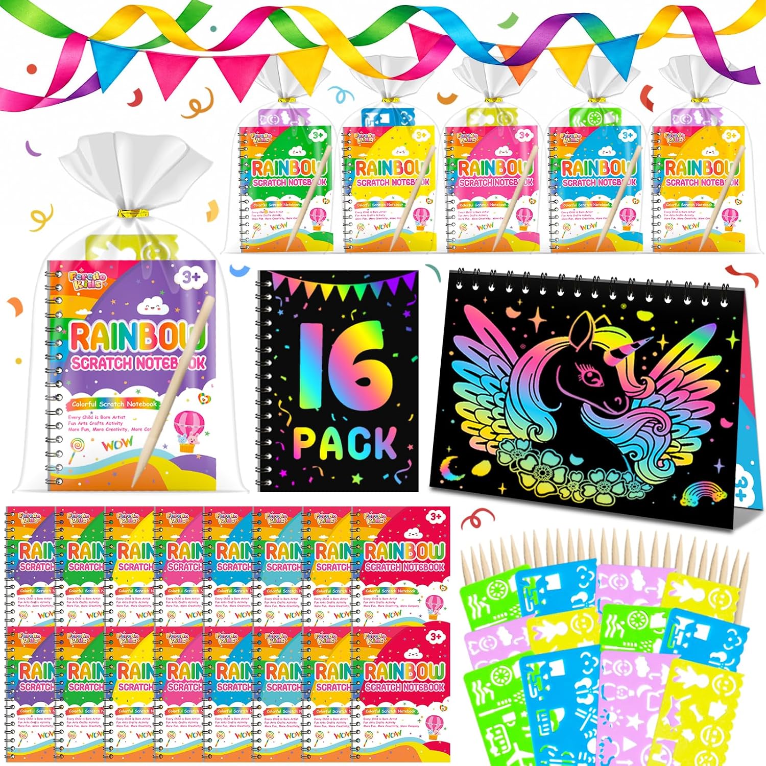 Detalle de FEREDO Scratch Art Party Favor Set, 16-Pack