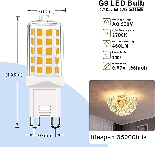 Detalle de GOHDLAMP G9 LED Bulbs Dimmable Warm White 2700K, 4W, 450lm – 5 Pack