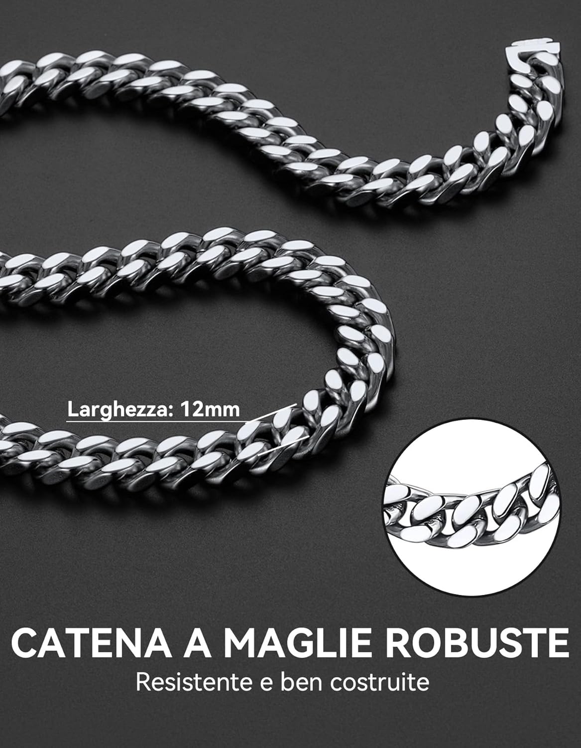 Thumbnail 3 de ChainsHouse Collana uomo in acciaio a catena cubana spessa 5–12 mm, lunghezze 46–76 cm