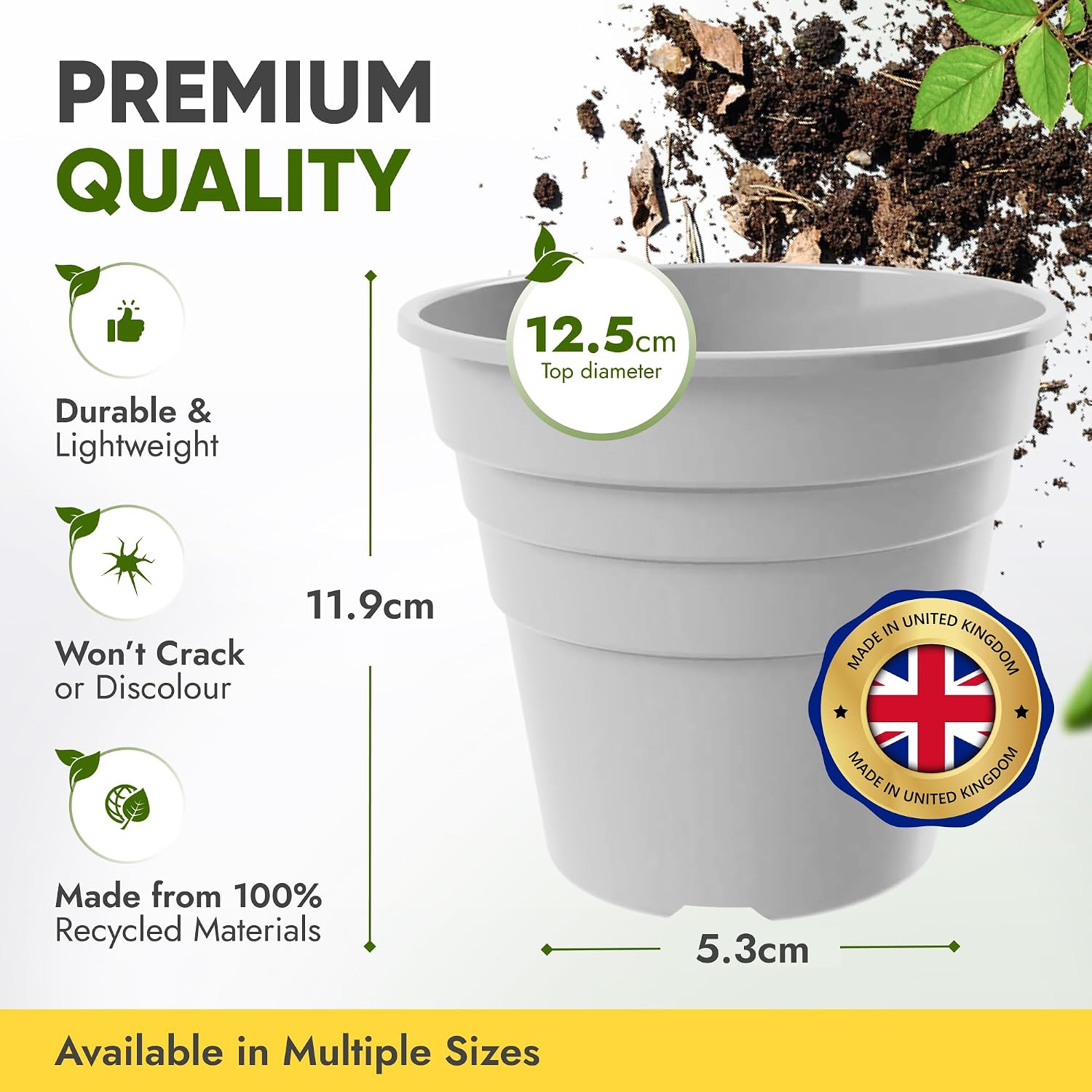 Detalle de Happy Pots ECO 12.5cm Gloss White – Pack of 5 Premium Reusable Plant Pots