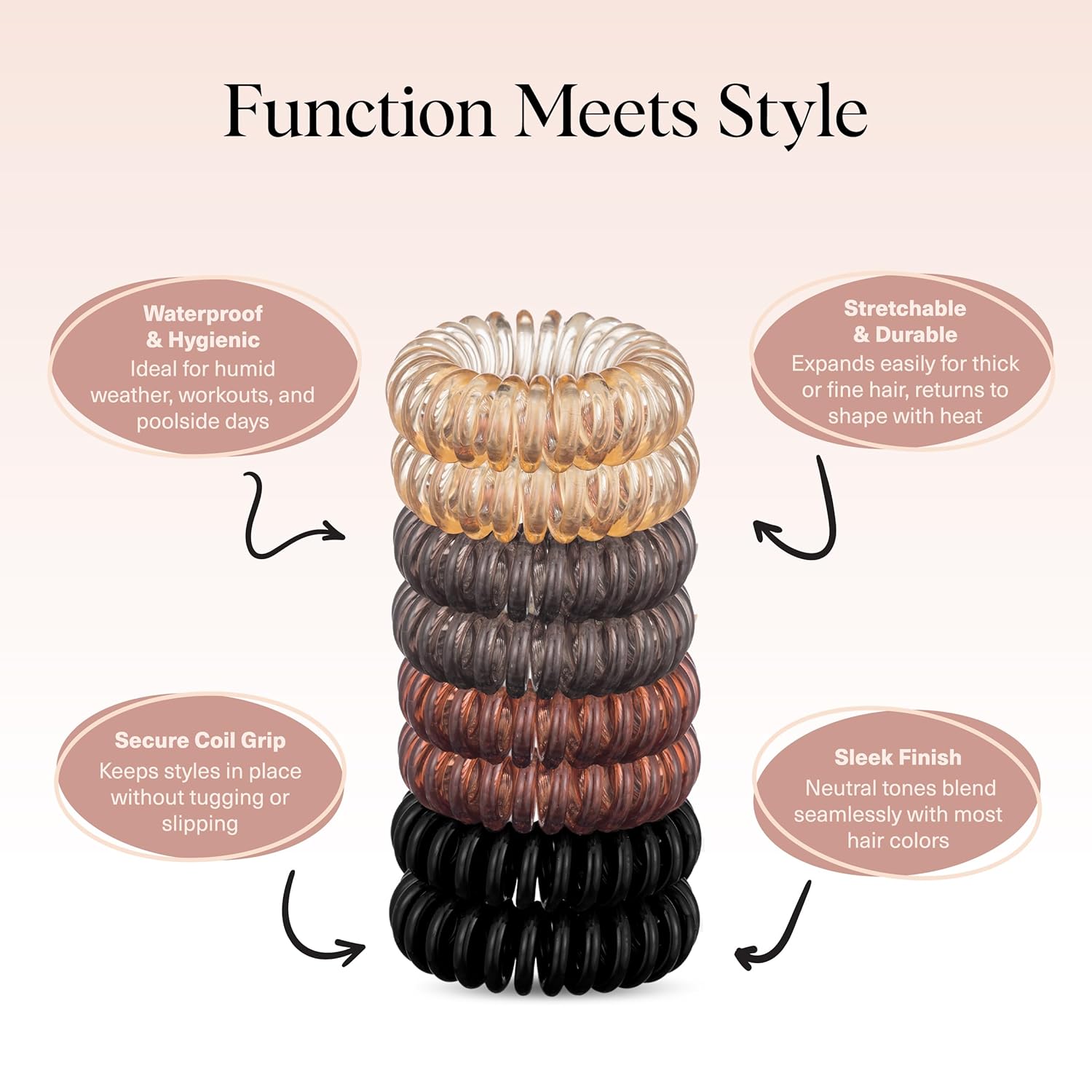 Detalle 2 de Kitsch Spiral Hair Ties 8pc 🎀