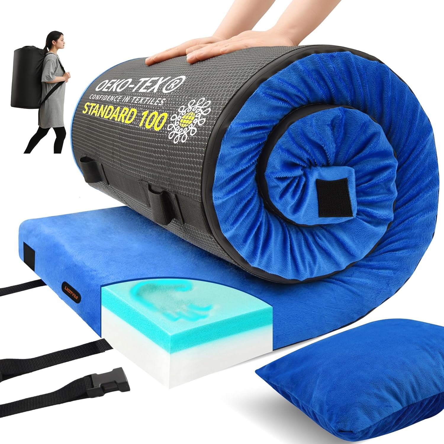 Memory Foam Camping Mattress Pad for Adults — Waterproof, Non-Slip Roll-Up Floor Sleeping Mat