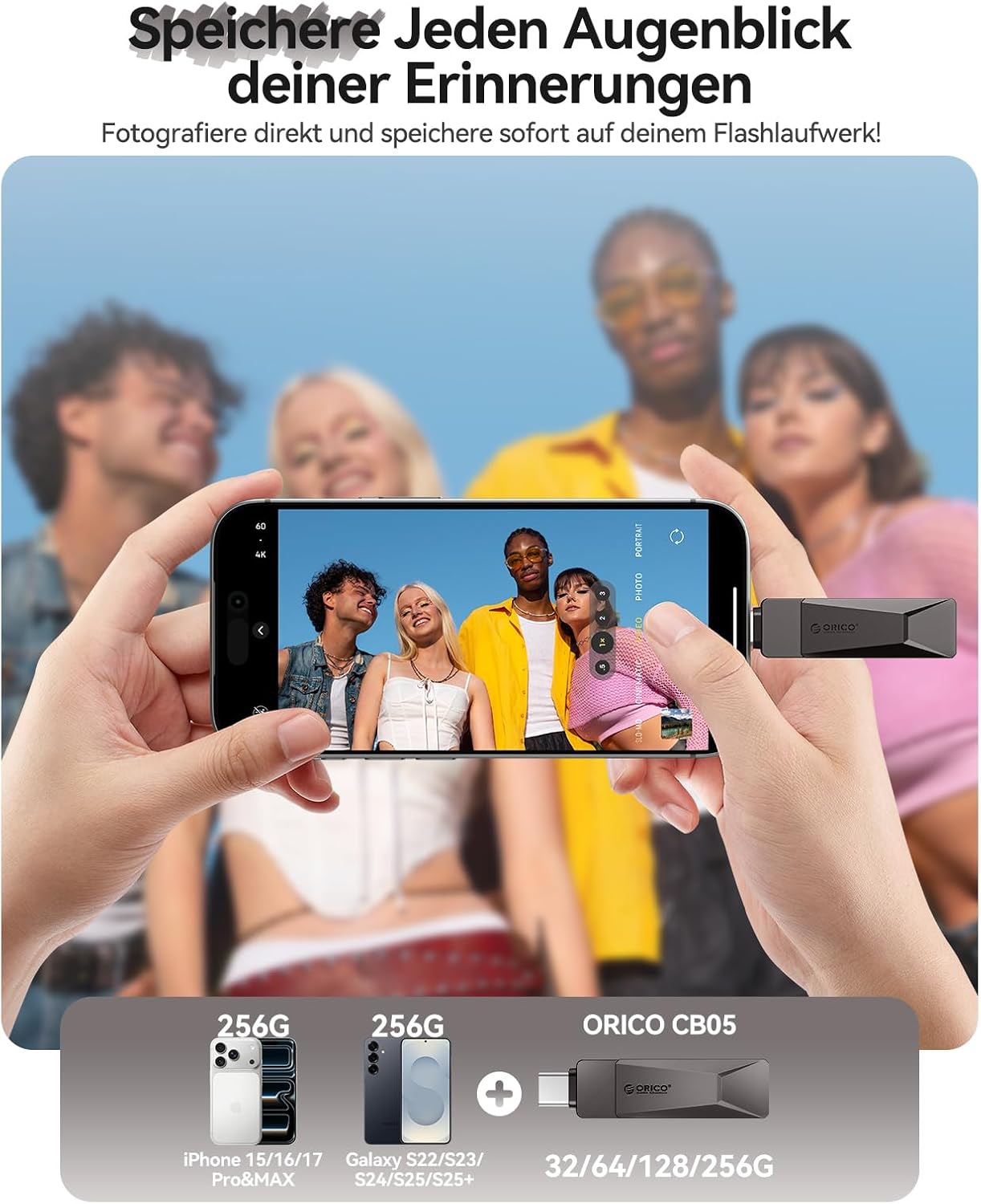 Thumbnail 2 de ORICO USB-Stick 64GB USB 3.2 (CB05) 2-in-1 USB-A/USB-C mit OTG bis 150 MB/s, grau