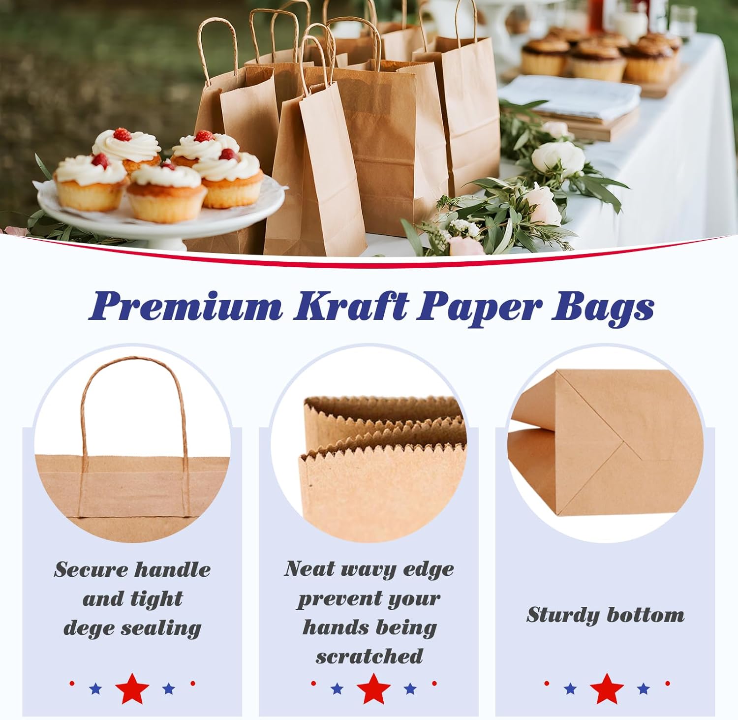 Thumbnail 3 de GSSUSA 100 Pack Small Brown Paper Gift Bags with Handles (5.25 x 3.75 x 8 in) — Made in USA