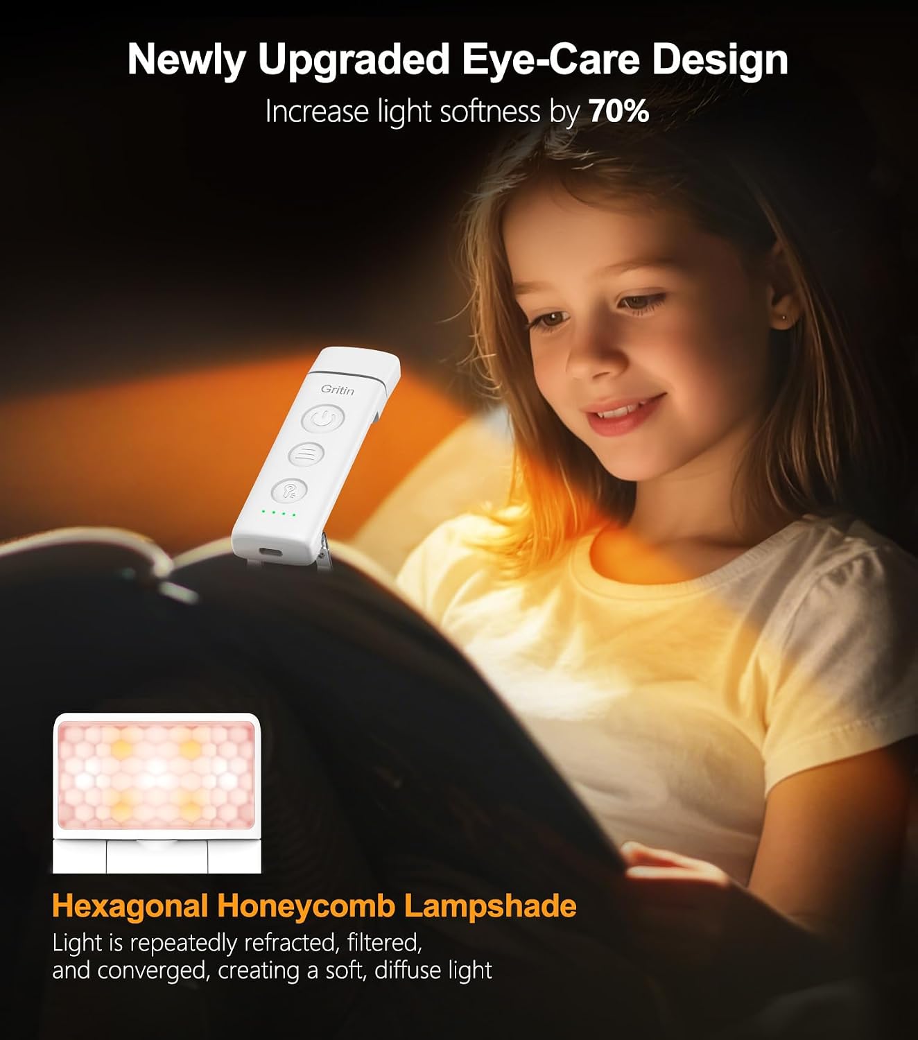Detalle 2 de Gritin G1310 – lampka do czytania z klipsem, USB-C, 3 barwy światła