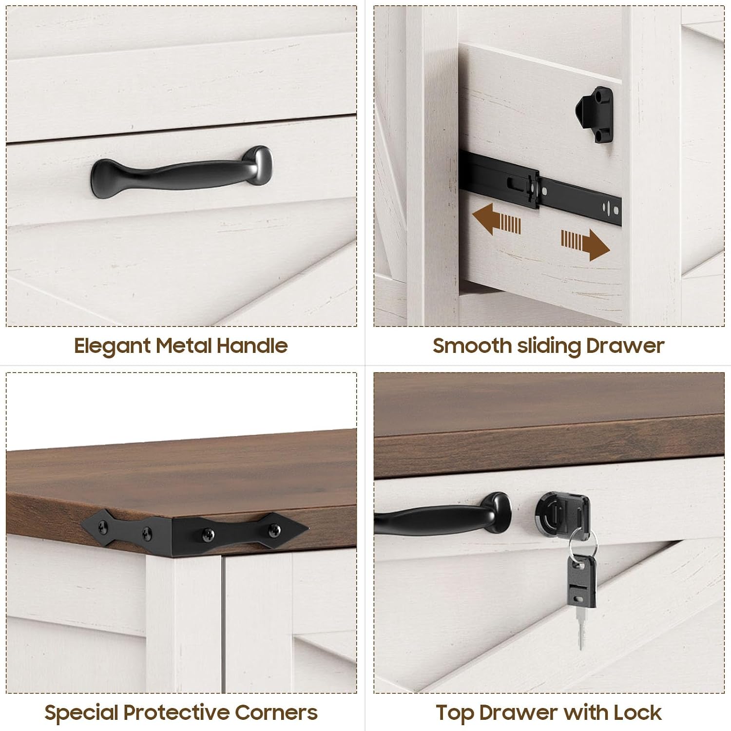 Thumbnail 4 de Halitaa DA0171BS01A Farmhouse Lateral File Cabinet, 2 Drawers, Locking Drawer