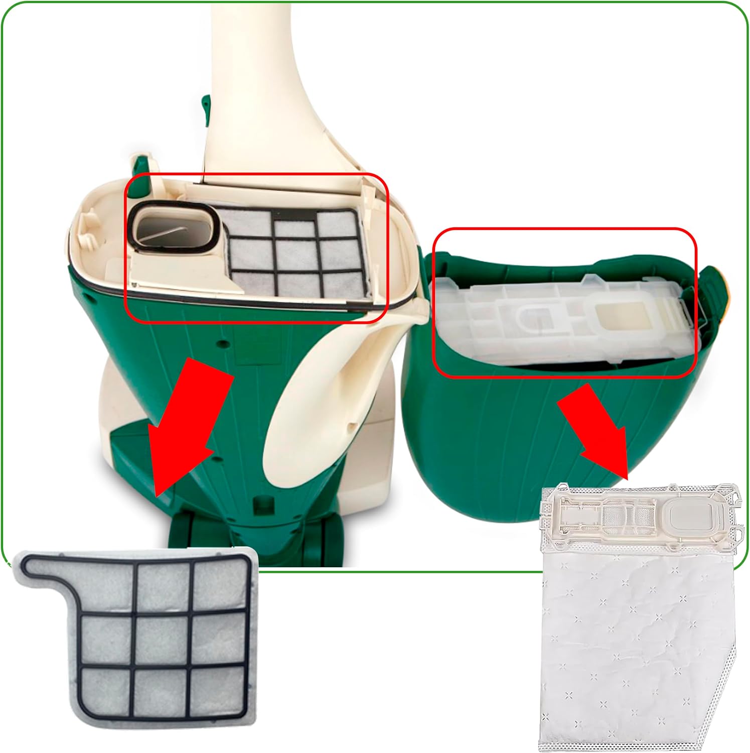Thumbnail 2 de Arcets Kit 12 Sacchetti compatibile per Folletto VK135/ VK136 / FP135 / FP136: 12 sacchetti microfibra 5 strati + 2 filtri HEPA, filtri motore e spazzolino