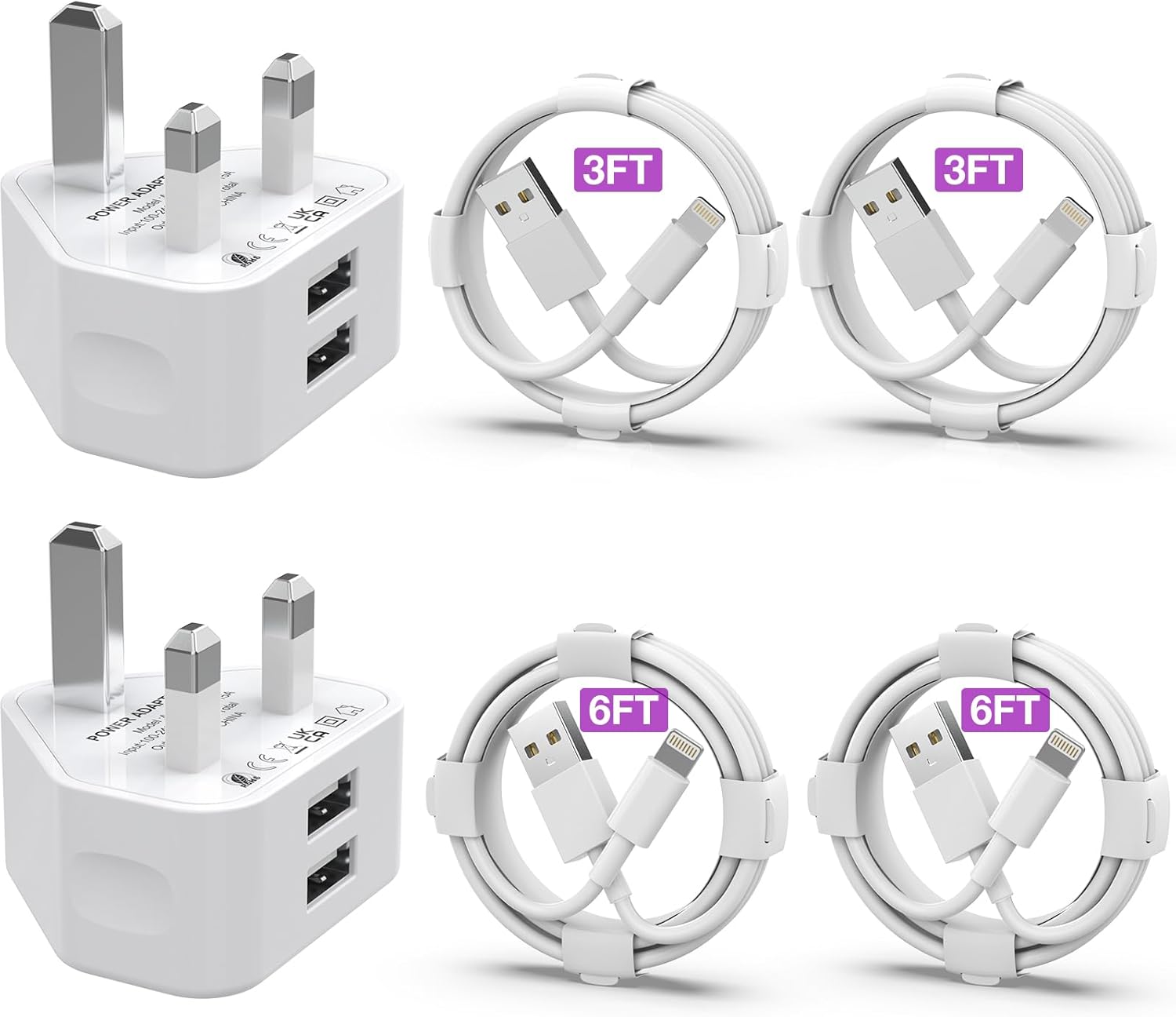 Detalle de Apple iPhone Charger 2.4A 2‑pack with 4 Lightning Cables