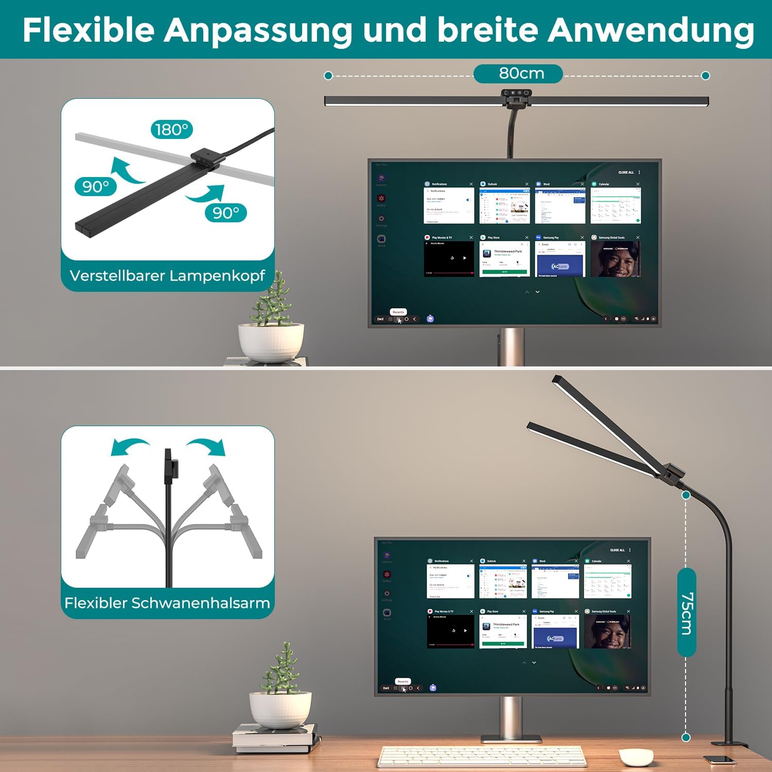 Thumbnail 2 de vatato Doppelkopf Schreibtischlampe LED 80 cm