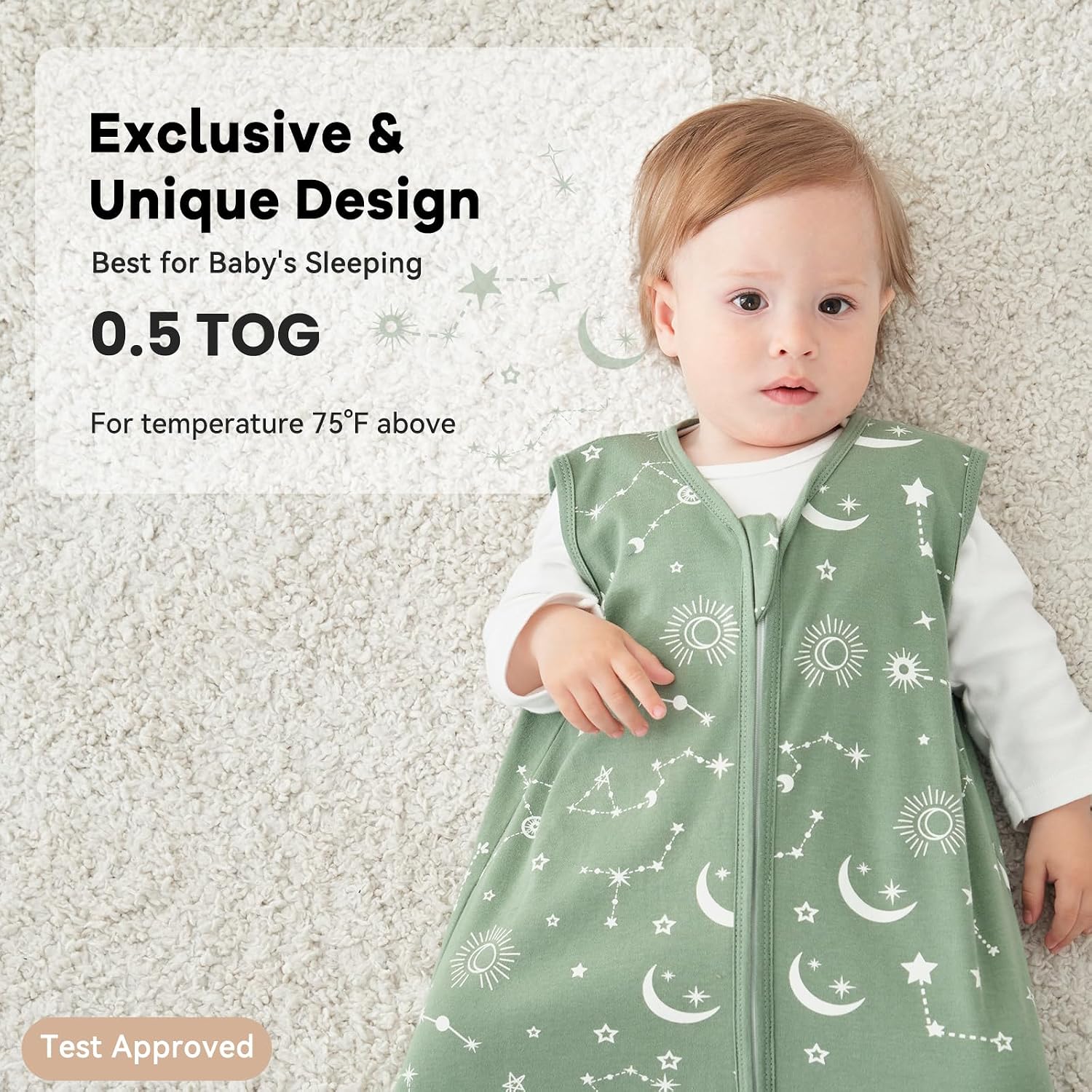 Detalle de Unnivoll Baby-Sommerschlafsack 3er Pack 0,5 Tog – 100% Baumwolle, 67 cm