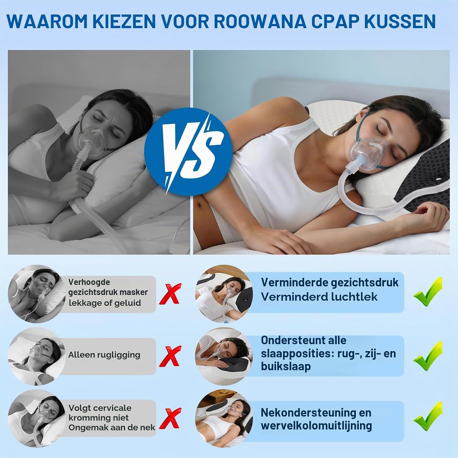 Thumbnail 6 de ROOWANA RWP010 CPAP-kussen van traagschuim voor zij- en rugslapers