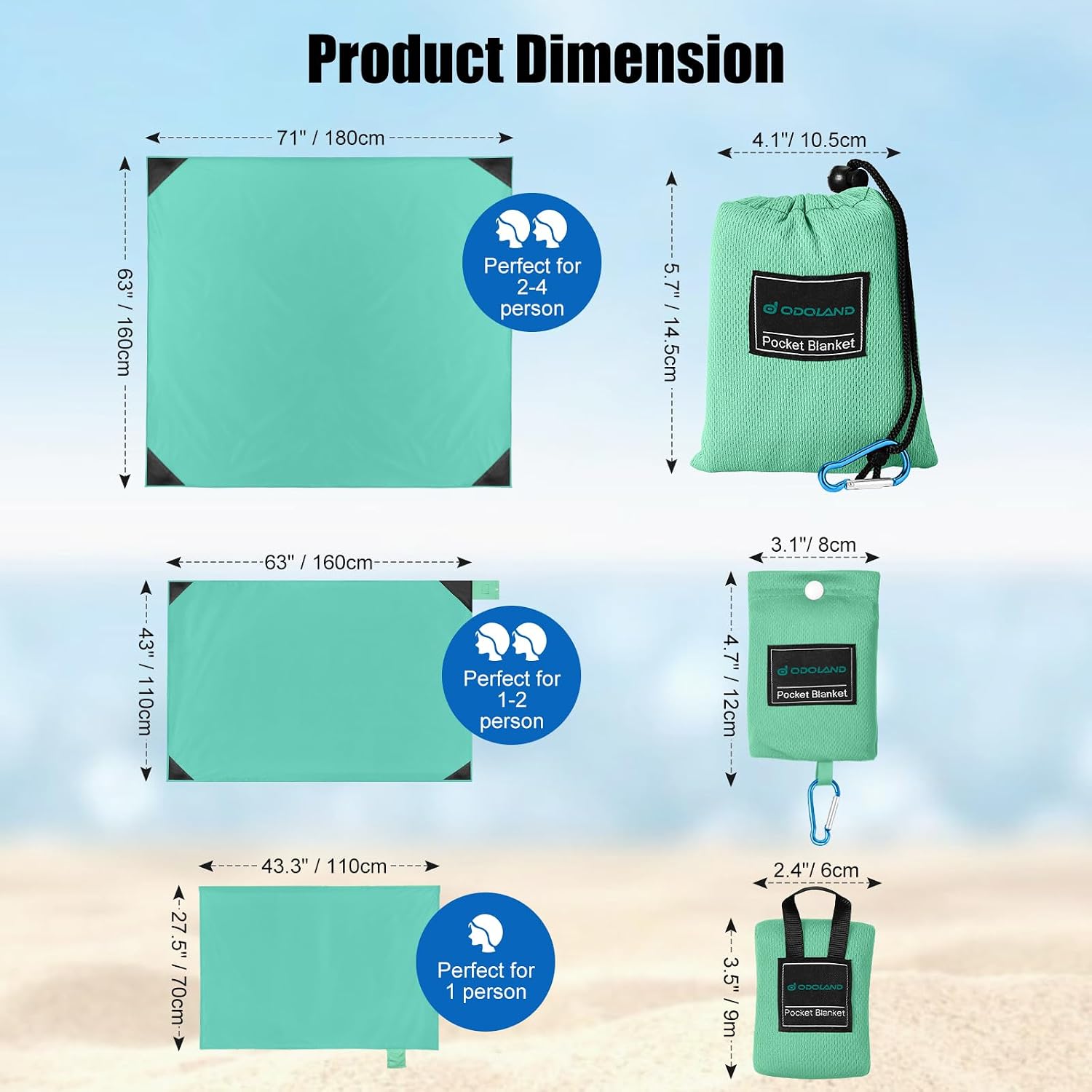 Detalle 2 de Odoland tapis de plage en nano imperméable anti-sable 110 × 160 cm, vert clair