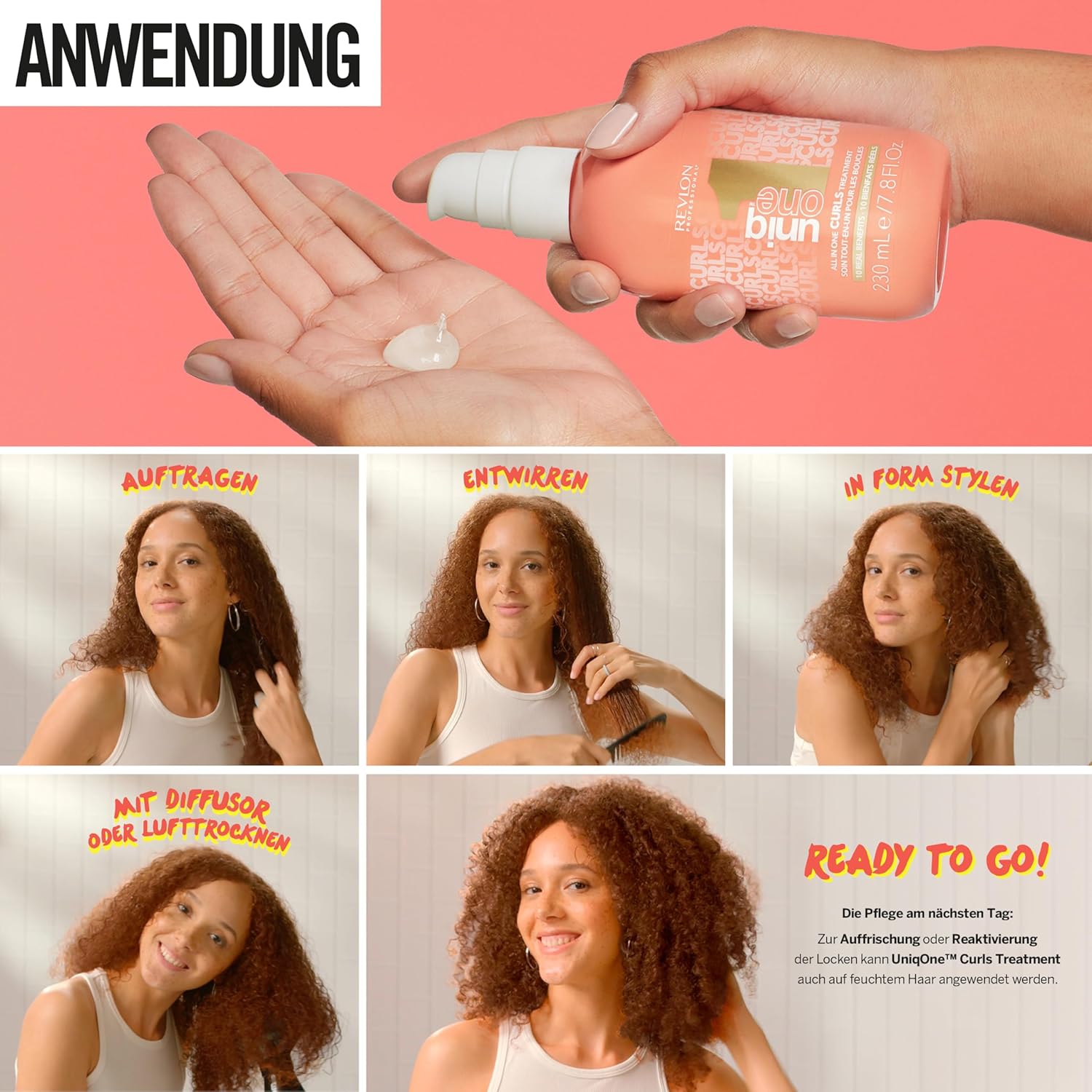 Thumbnail 4 de Revlon Professional UniqOne Curls Treatment Leave-in für Locken & krauses Haar (230 ml) – Anti-Frizz & Hitzeschutz, vegan