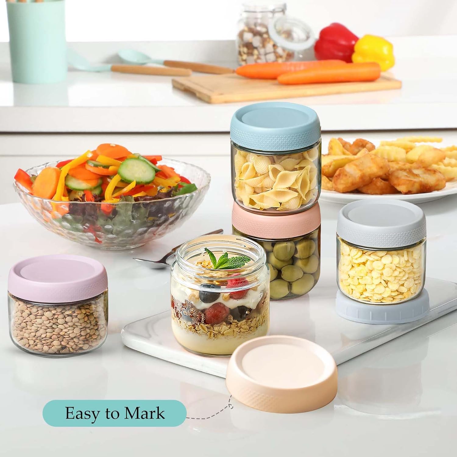 Thumbnail 3 de 6-Pack 300ml Glass Jar with Screw Lid Leakproof Overnight Oats Containers (6 Colours)