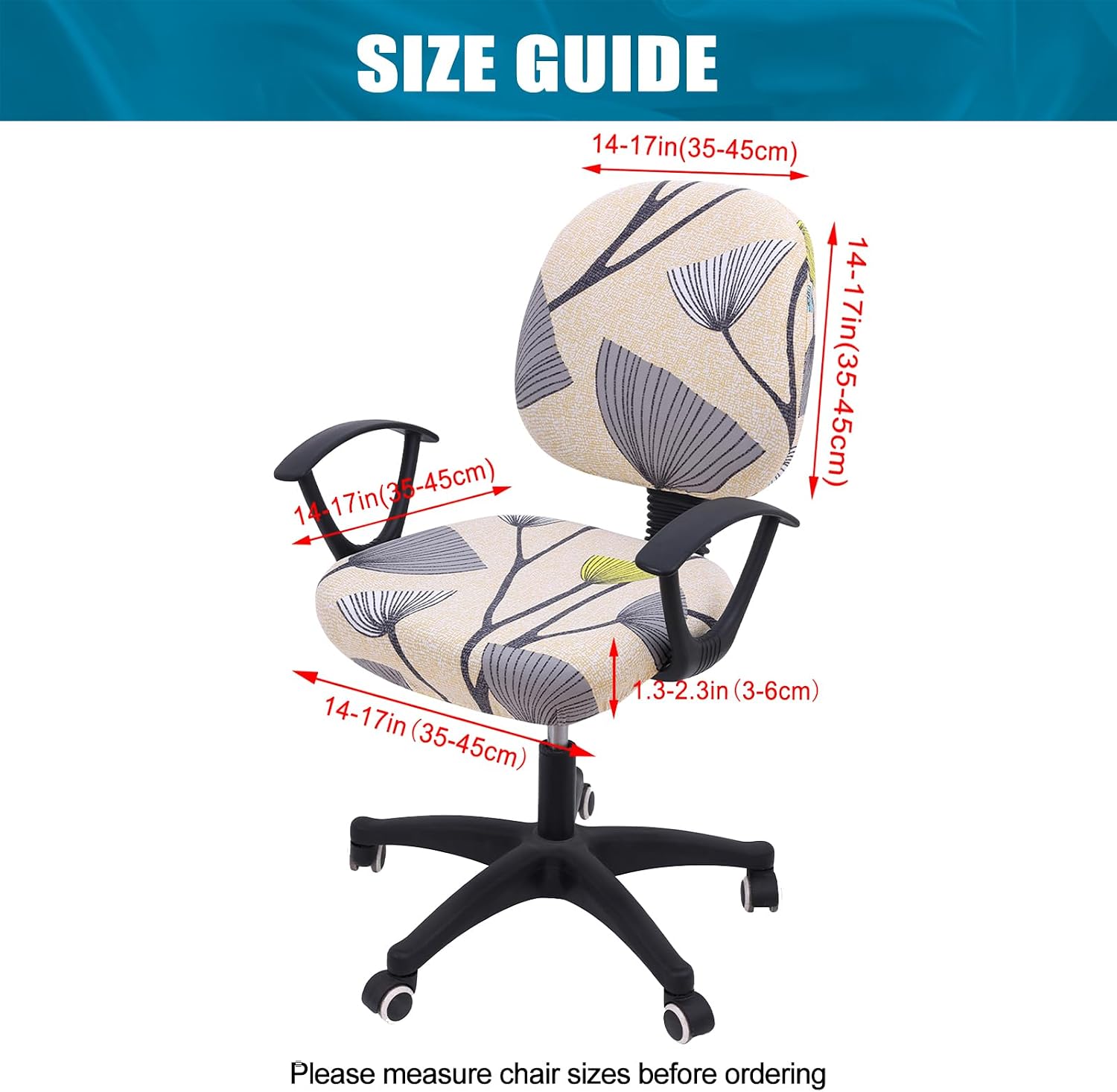 Detalle 2 de Smiry Stretch Printed Office Chair Cover for Seat and Back, Washable Yellow and Gray