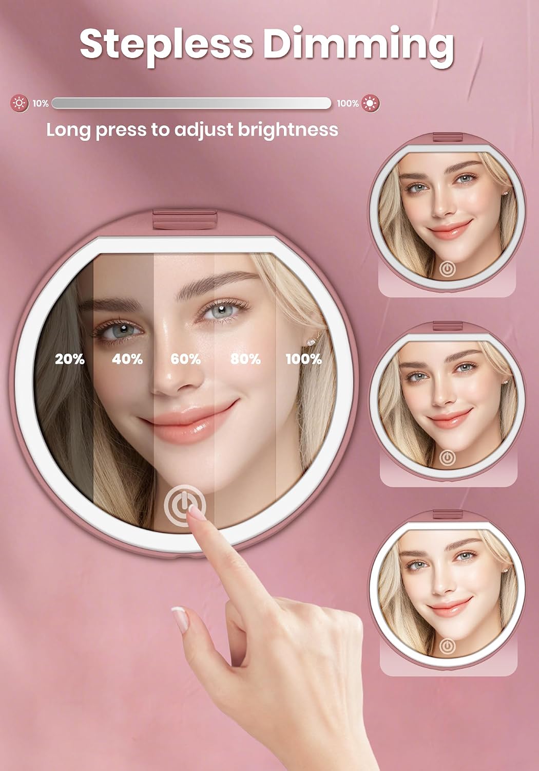 Detalle 2 de SisKokoro 40X Rechargeable Compact Makeup Mirror with Light, Rose