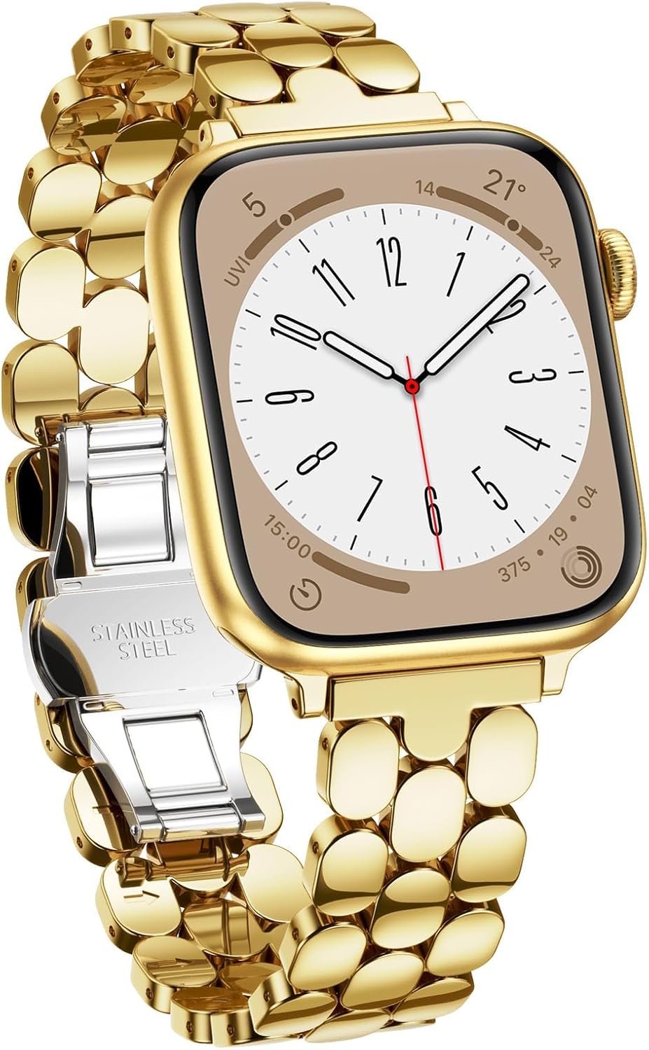 Detalle de V.R.HOPE Slim Stainless Steel Strap for Apple Watch (38mm–49mm) – Luxury Metal Band with Adjustable Links